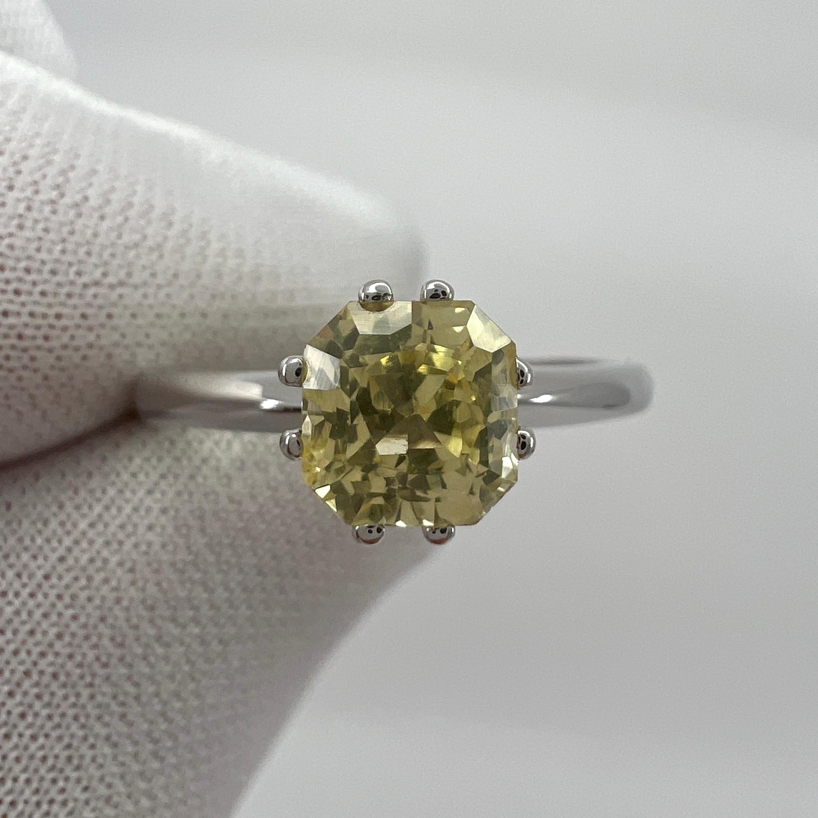 Certified 1.03ct Fancy Cushion Ceylon Yellow Sapphire White Gold Solitaire Ring For Sale 4