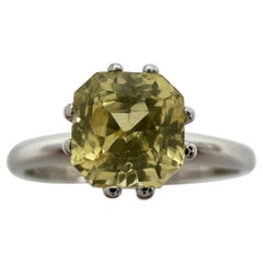 Bague solitaire en or blanc avec saphir jaune de Ceylan taille coussin de 1,03 carat certifié