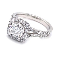 Certified 1.04 Carat Round Diamond in Square Halo Engagement Ring in Platinum