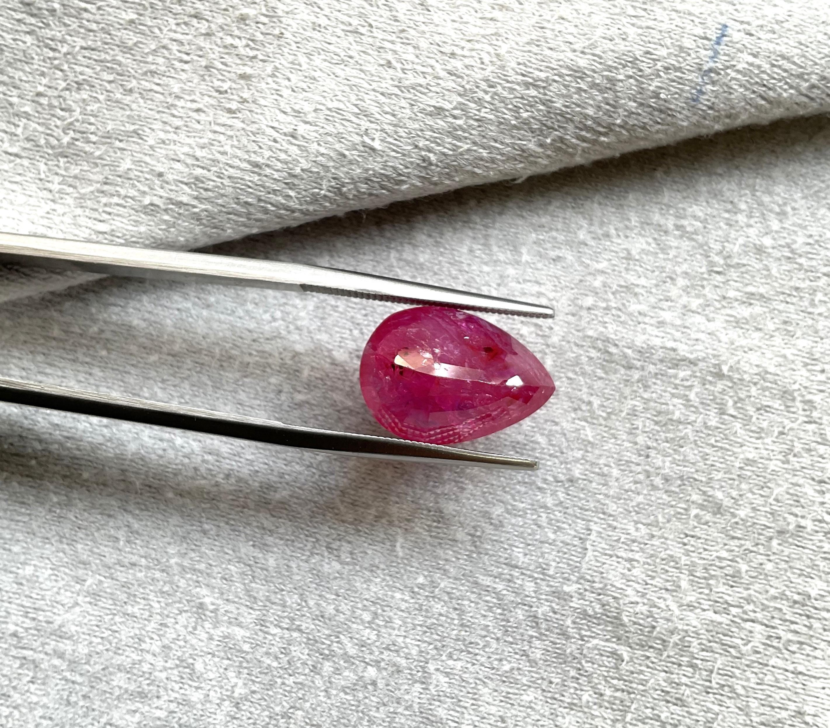 Art Deco Certified 10.44 Carats Mozambique Ruby Pear Faceted Cutstone No Heat Natural Gem For Sale