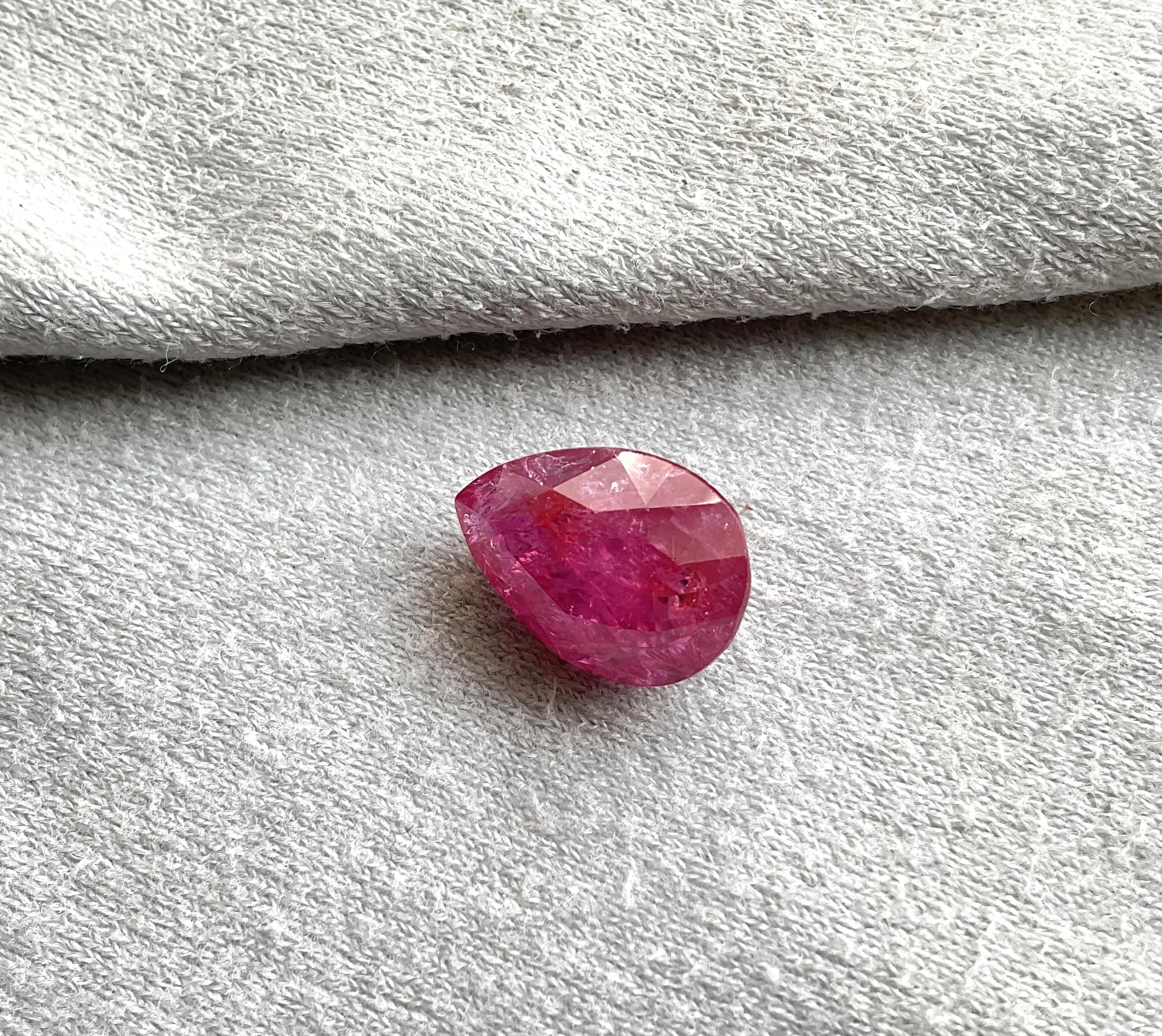 Women's or Men's Certified 10.44 Carats Mozambique Ruby Pear Faceted Cutstone No Heat Natural Gem For Sale