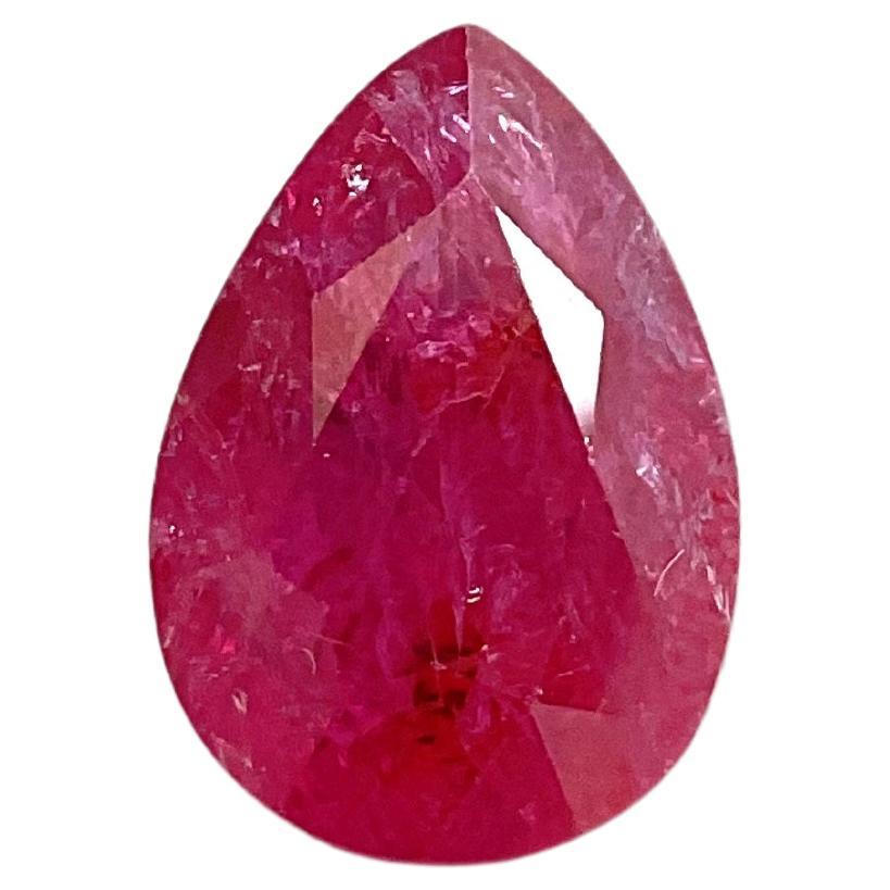 Certified 10.44 Carats Mozambique Ruby Pear Faceted Cutstone No Heat Natural Gem