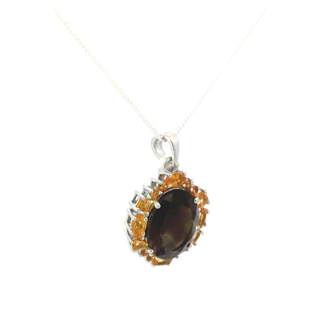 Modernist Certified 10.5 Carat Natural Smoky and Citrine Pendant in 925 Silver For Mother For Sale