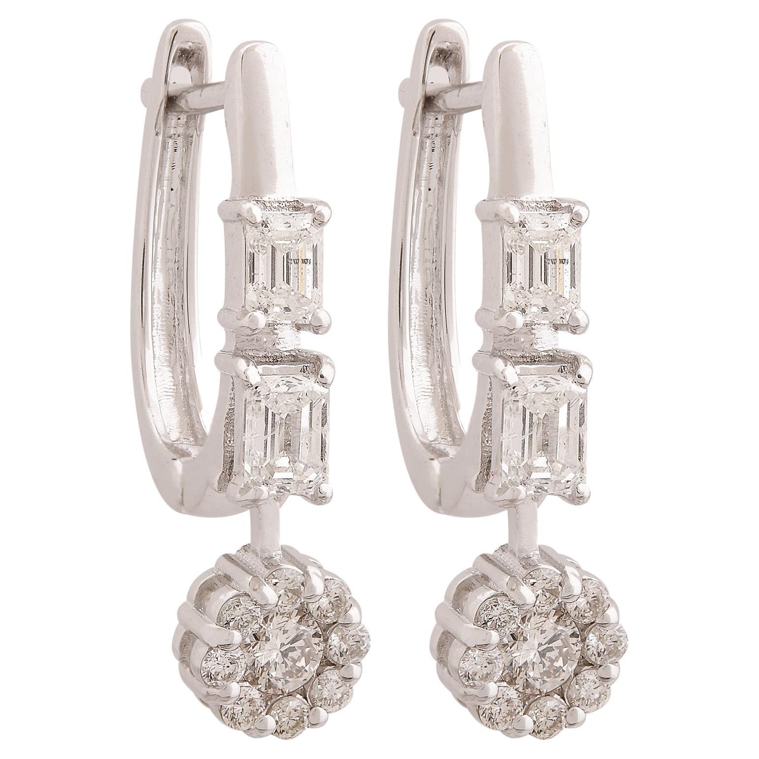 Item Code :- SEE-11720
Gross Weight :- 3.66 gm
18k Solid White Gold Weight :- 3.45 gm
Natural Diamond Weight :- 1.05 carat  ( AVERAGE DIAMOND CLARITY SI1-SI2 & COLOR H-I )
Earrings Size :- 14 x 22 mm approx.

✦ Sizing
.....................
We can