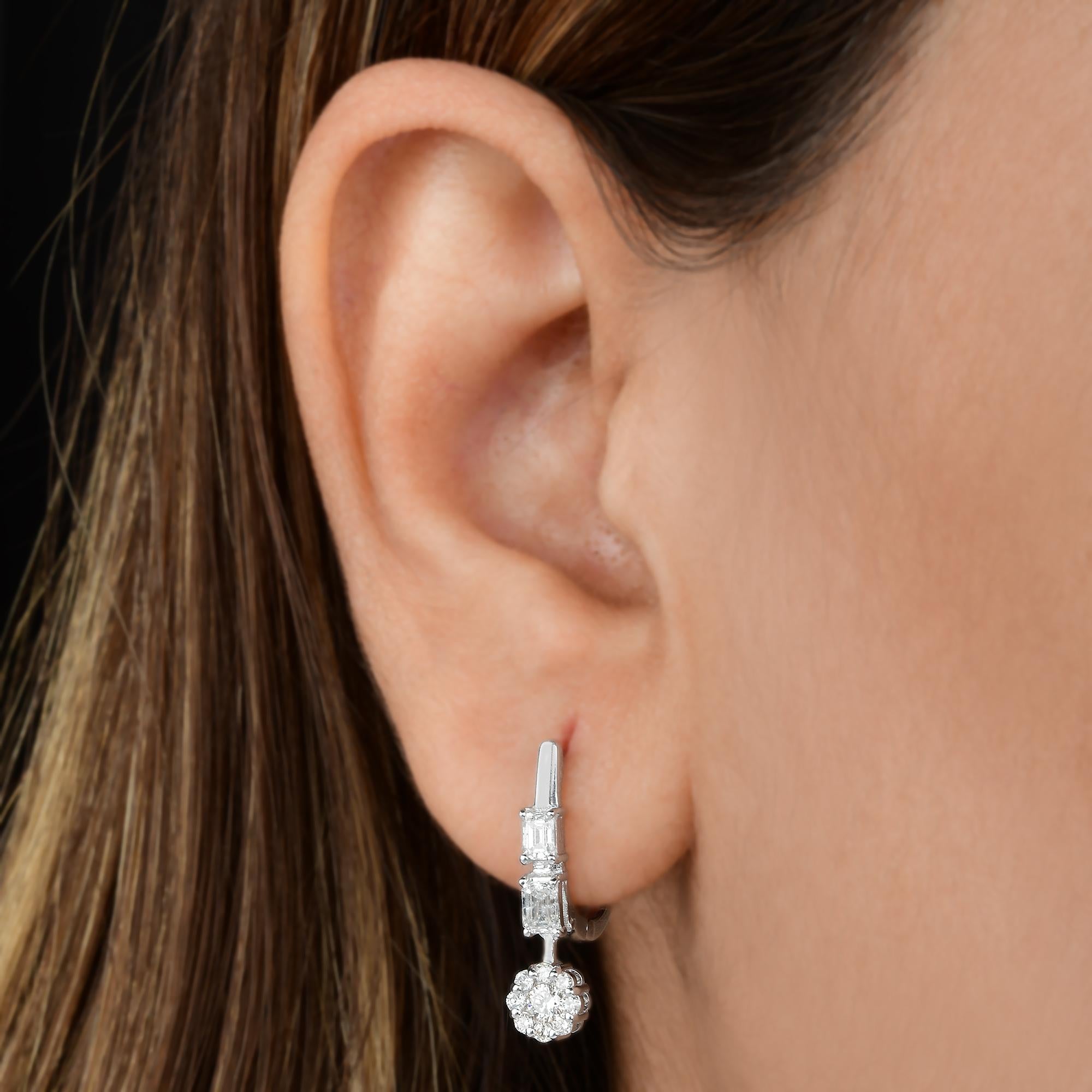 Modern Certified 1.05 Carat SI Clarity HI Color Diamond Earrings Solid 18k White Gold For Sale