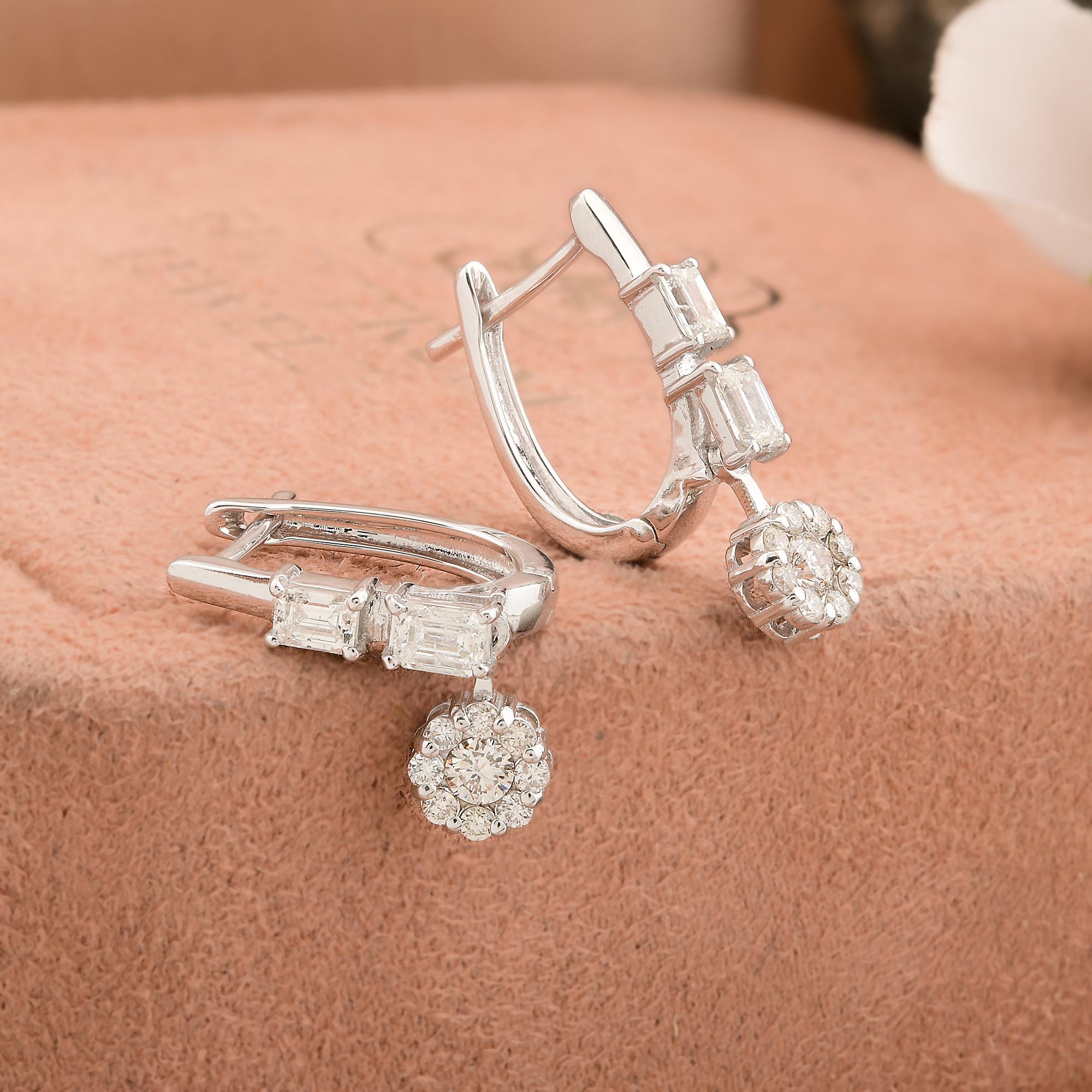 Round Cut Certified 1.05 Carat SI Clarity HI Color Diamond Earrings Solid 18k White Gold For Sale
