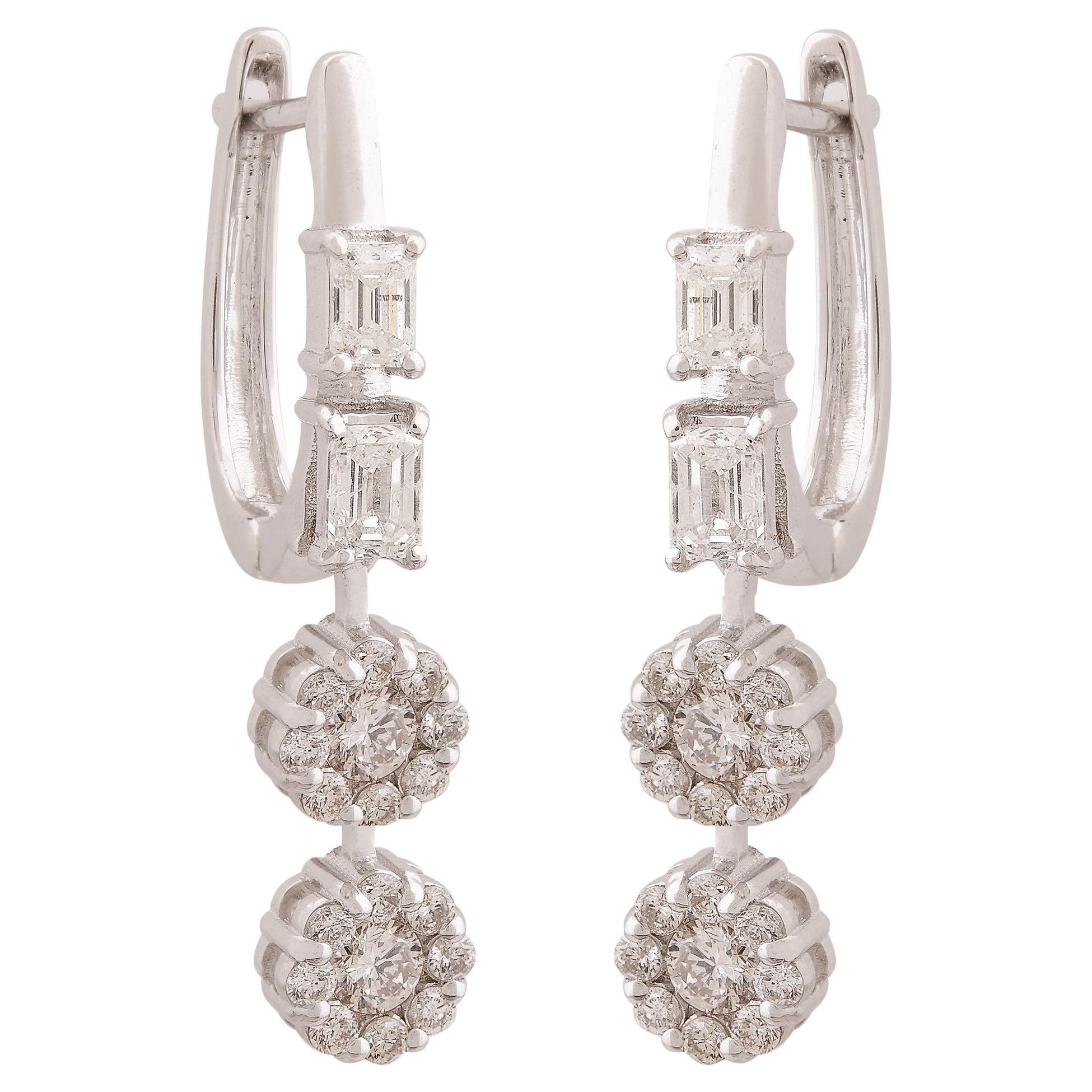 Pendientes de diamantes certificados de 1,05 quilates de oro blanco macizo de 18k con claridad SI y color HI en venta