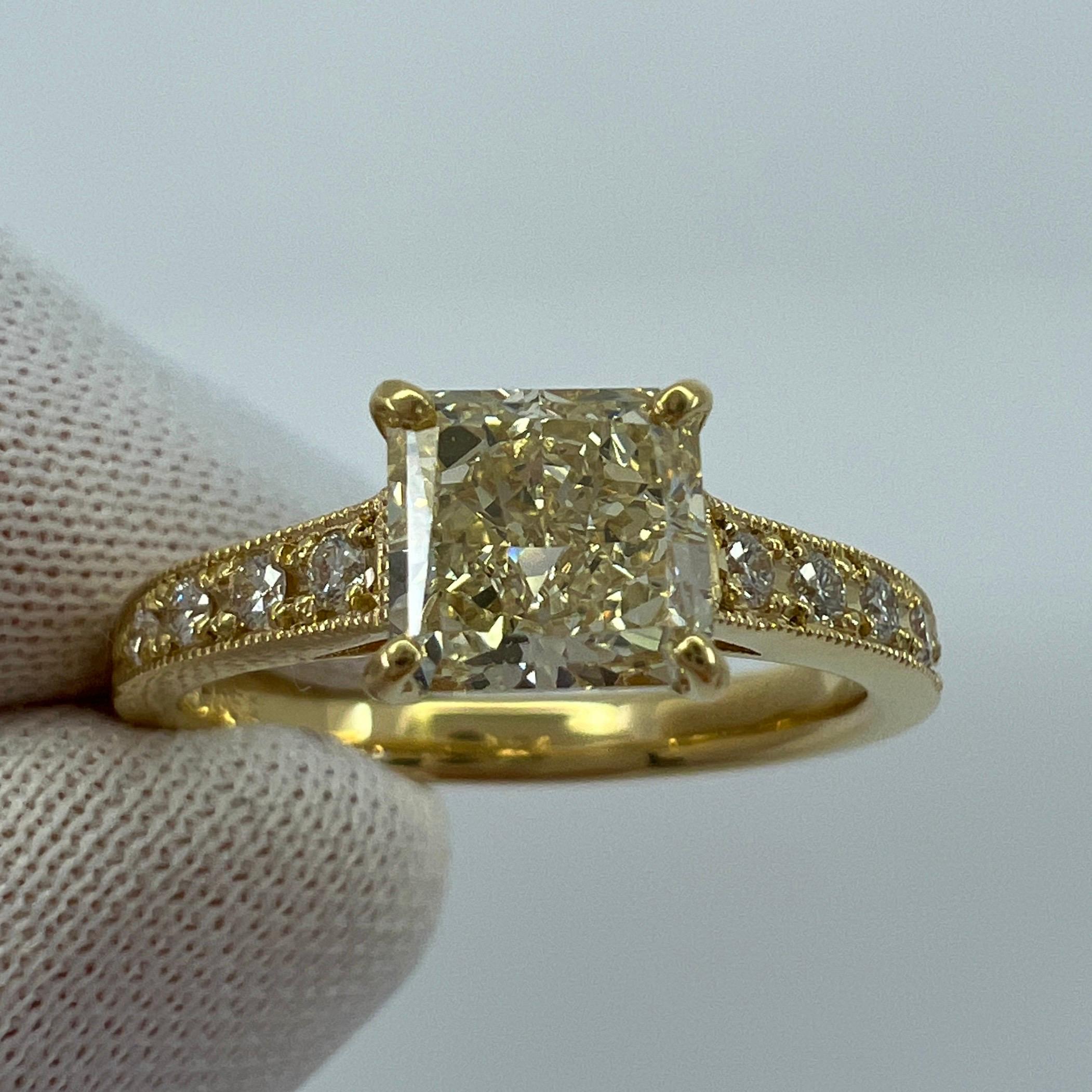 Certified Fancy Light Yellow Cushion Cut Diamond 18k Yellow Gold Ring.

Stunning 1.05ct fancy light yellow untreated diamond set in a beautiful 18k yellow gold ring. Comes with a certificate from the Central Gem Lab of Japan confirming the diamond