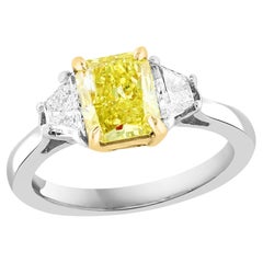 Certified 1.06 Carat Emerald Cut Yellow Diamond Three-Stone Engagement Ring