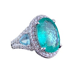 Certified 10.66 Carat Paraiba Tourmaline Diamond Three-Stone Cocktail Ring