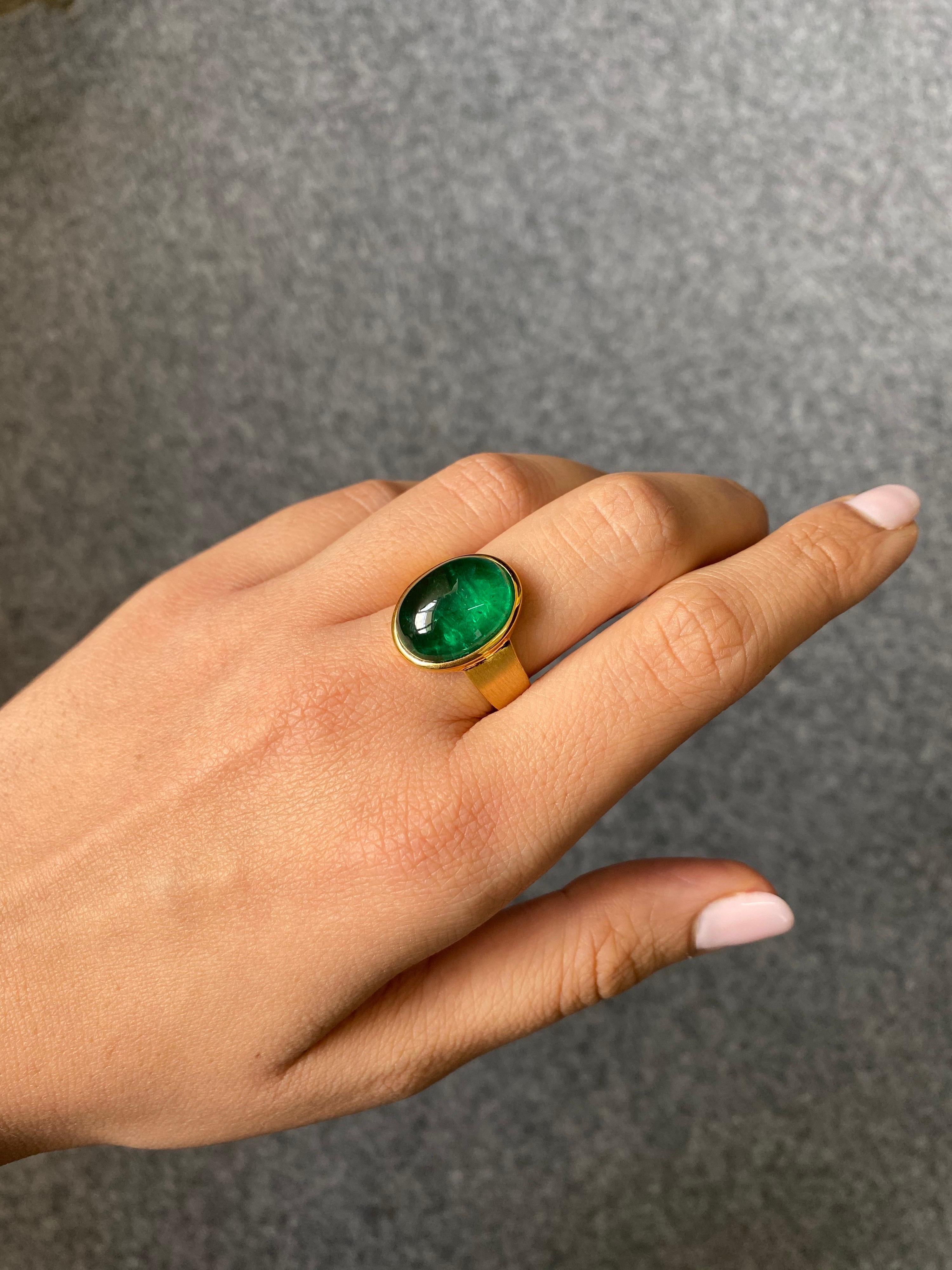 Art Deco Certified 10.87 Carat Emerald Cabochon Dome Ring - Custom Made