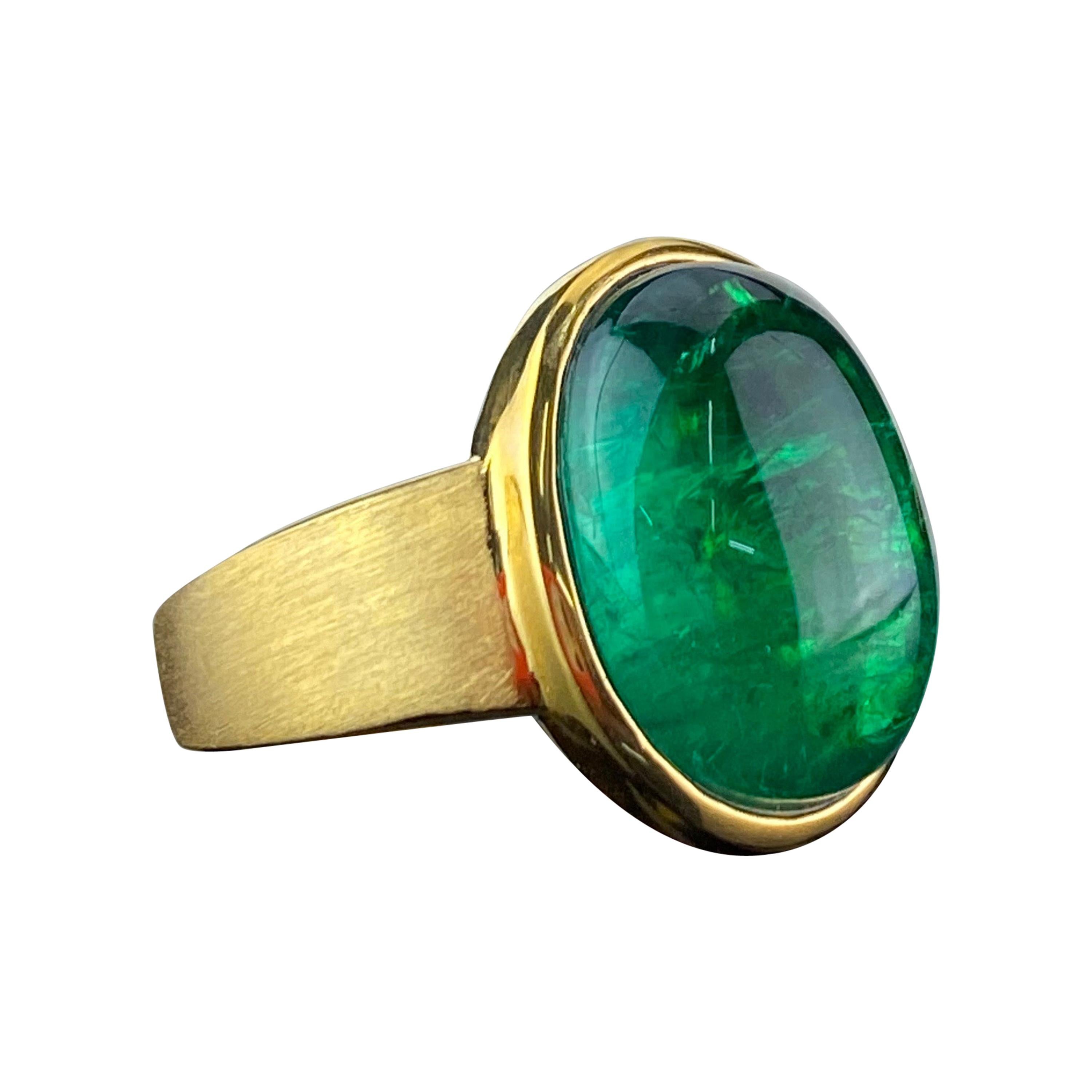 Certified 10.87 Carat Emerald Cabochon Dome Ring - Custom Made