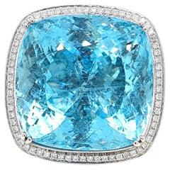 Zertifizierter Ring aus Weißgold mit einem runden Aquamarin-Diamanten von 107,23 Karat