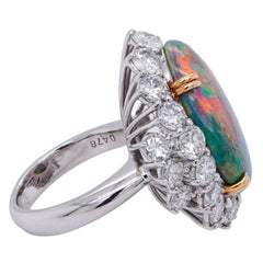 Certified 10.74 Carats Black Australian Opal ''Lightening Ridge'' Exclusive Ring