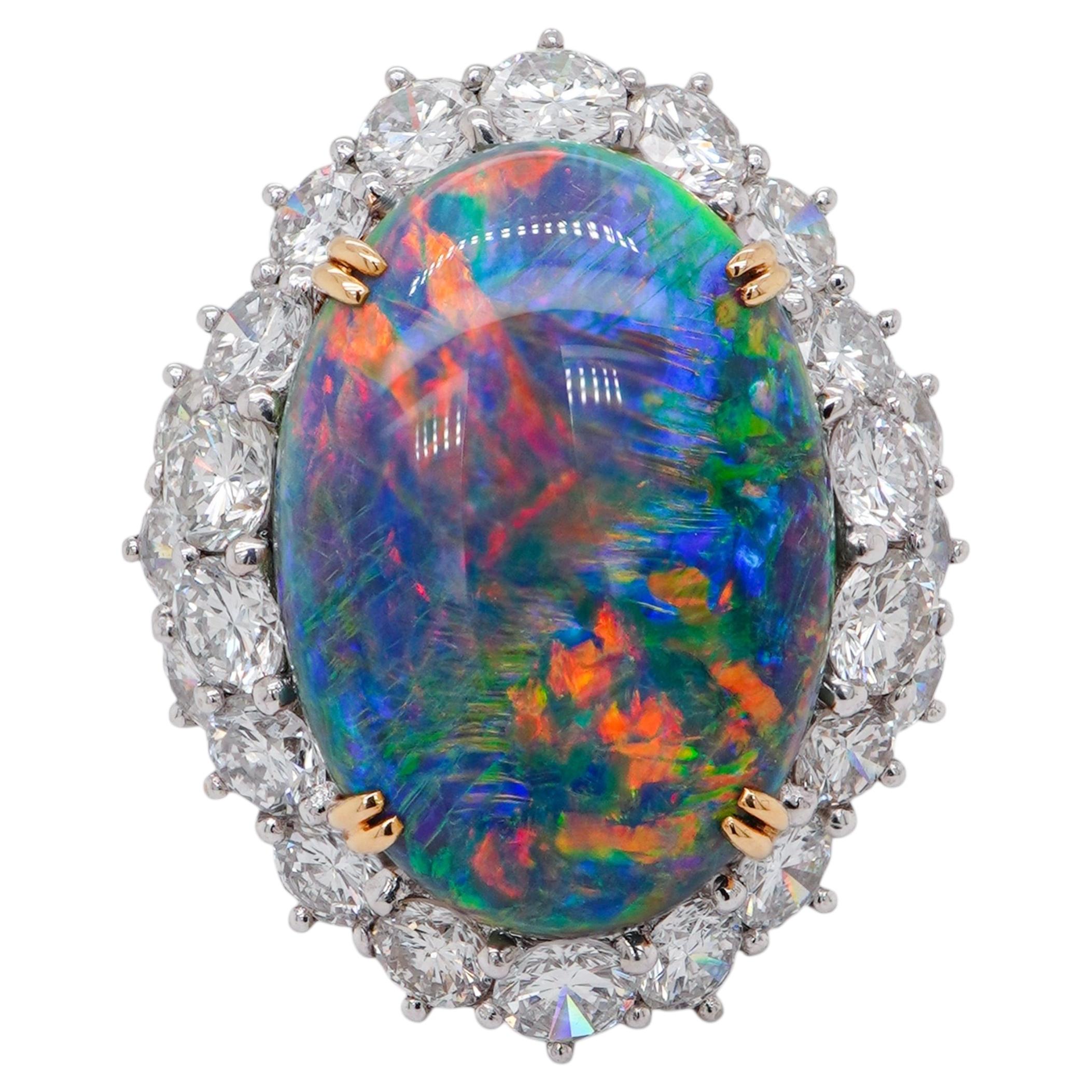 Bague exclusive sertie d'une opale noire australienne certifiée de 10,74 carats « Lightening Ridge »
