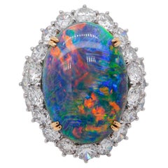 Certified 10.74 Carats Black Australian Opal ''Lightening Ridge'' Exclusive Ring