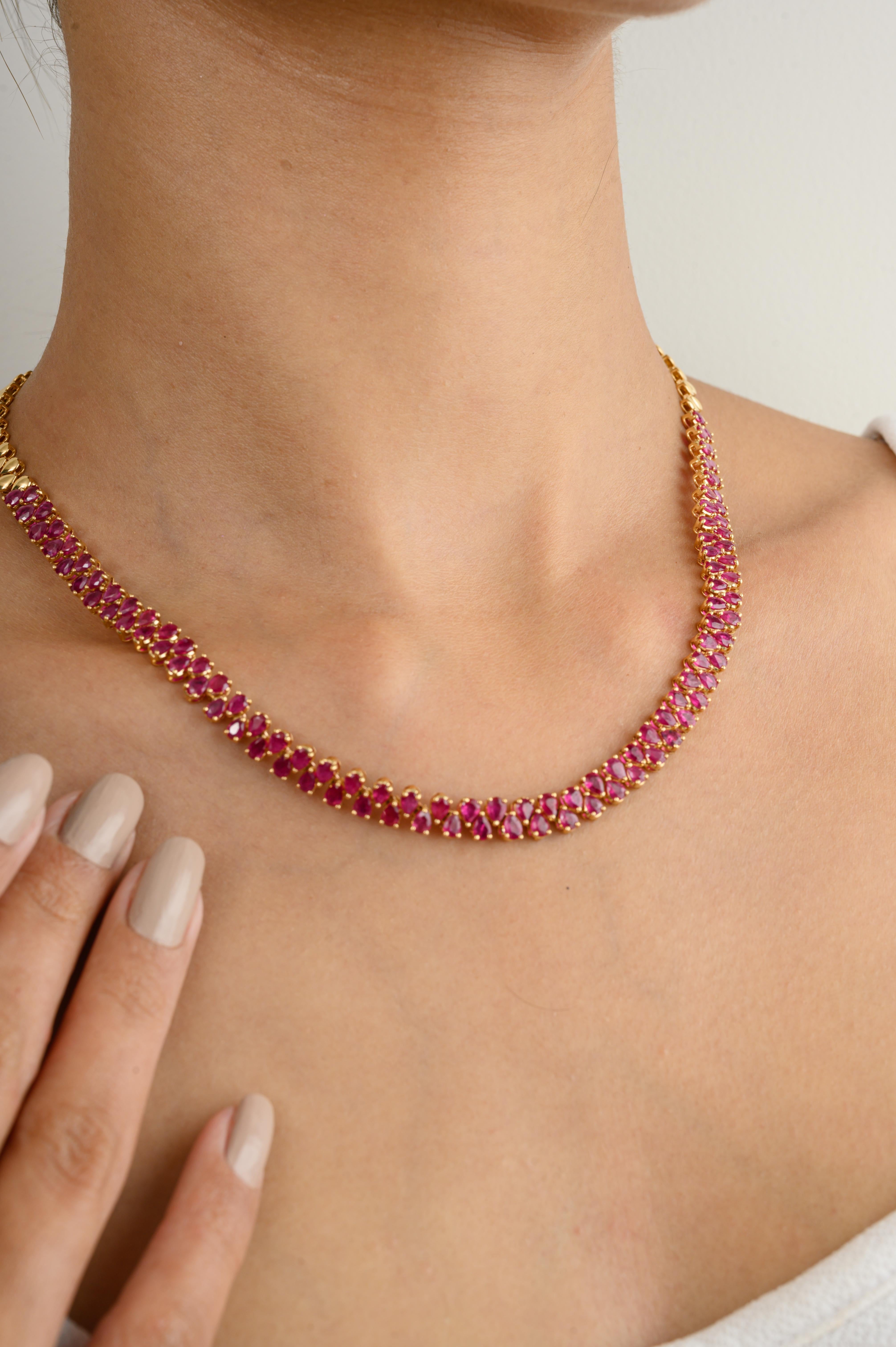 Contemporary Certified 10.86 Carat Ruby Choker Necklace for Wedding in 18k Solid Yellow Gold For Sale