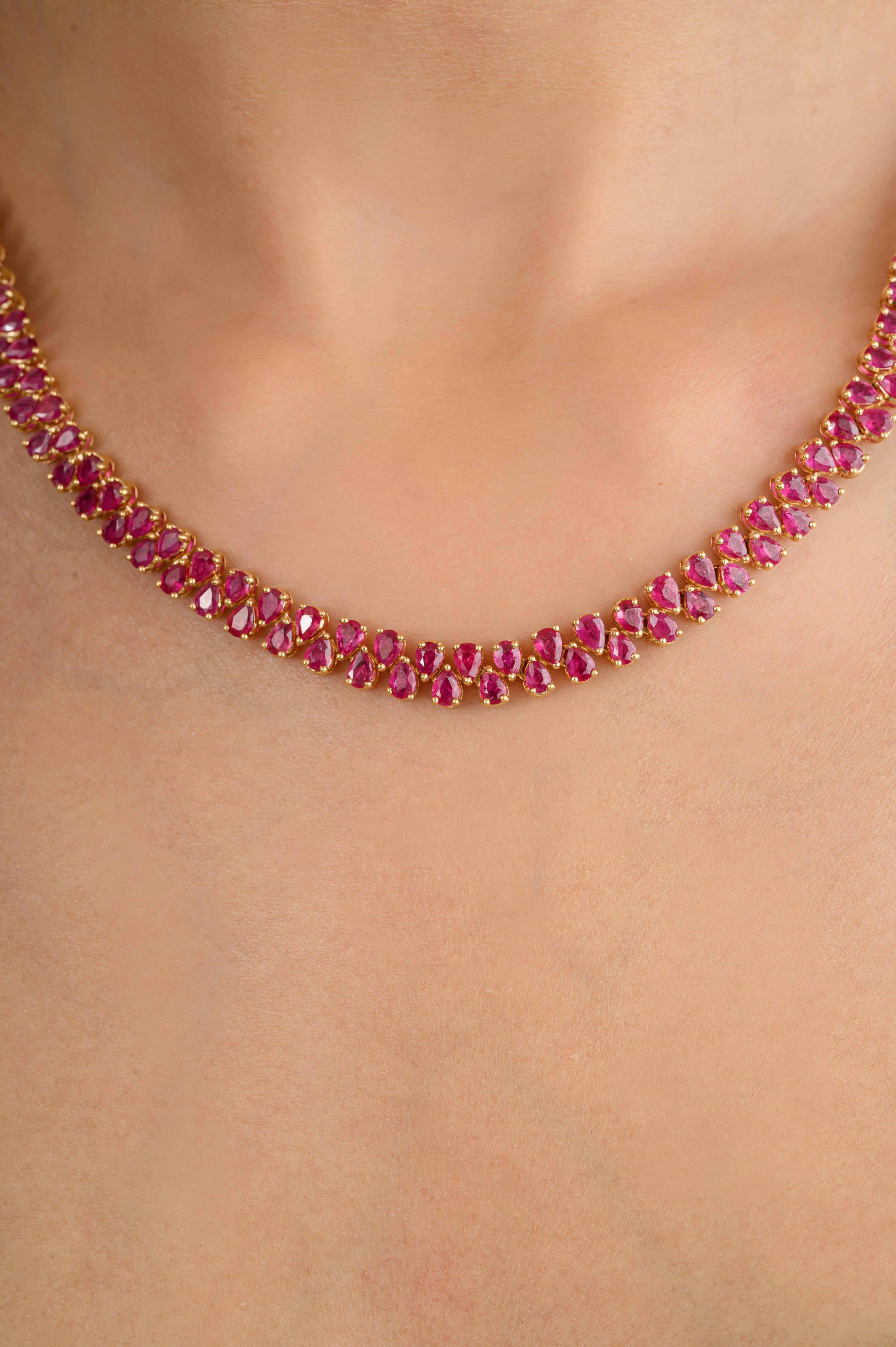 Certified 10.86 Carat Ruby Choker Necklace for Wedding in 18k Solid Yellow Gold In New Condition For Sale In New York, NY