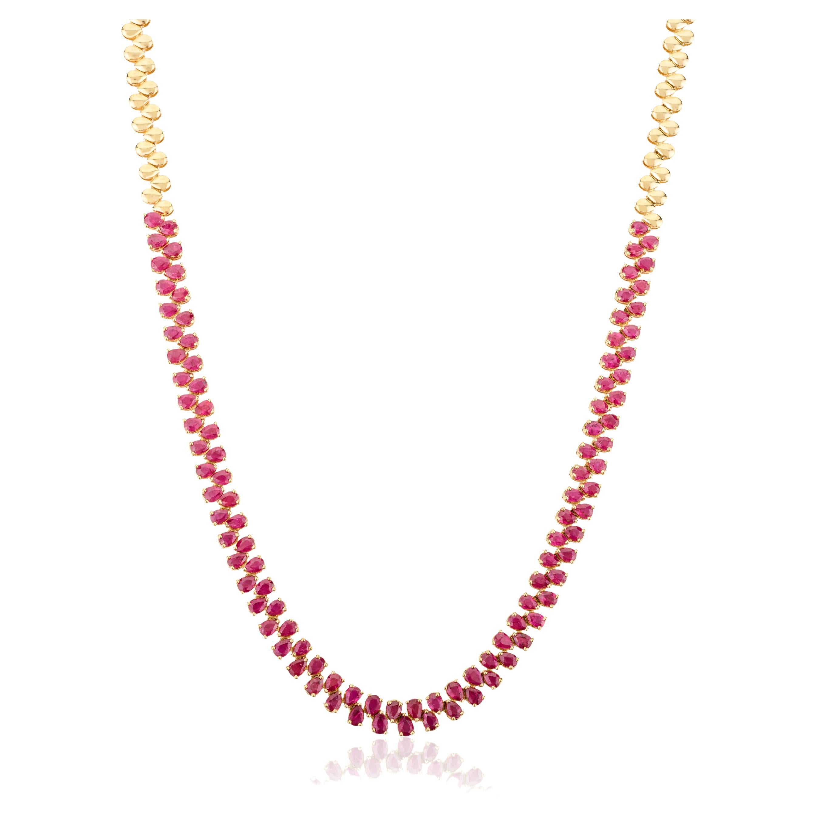 Certified 10.86 Carat Ruby Choker Necklace for Wedding in 18k Solid Yellow Gold