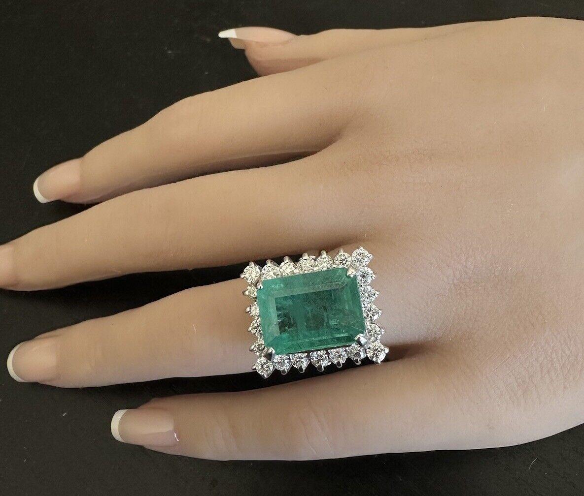 CERTIFIED! 10.88 Carats Natural Emerald and Diamond 14K Solid White Gold Ring For Sale 4