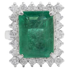 CERTIFIED! 10.88 Carats Natural Emerald and Diamond 14K Solid White Gold Ring