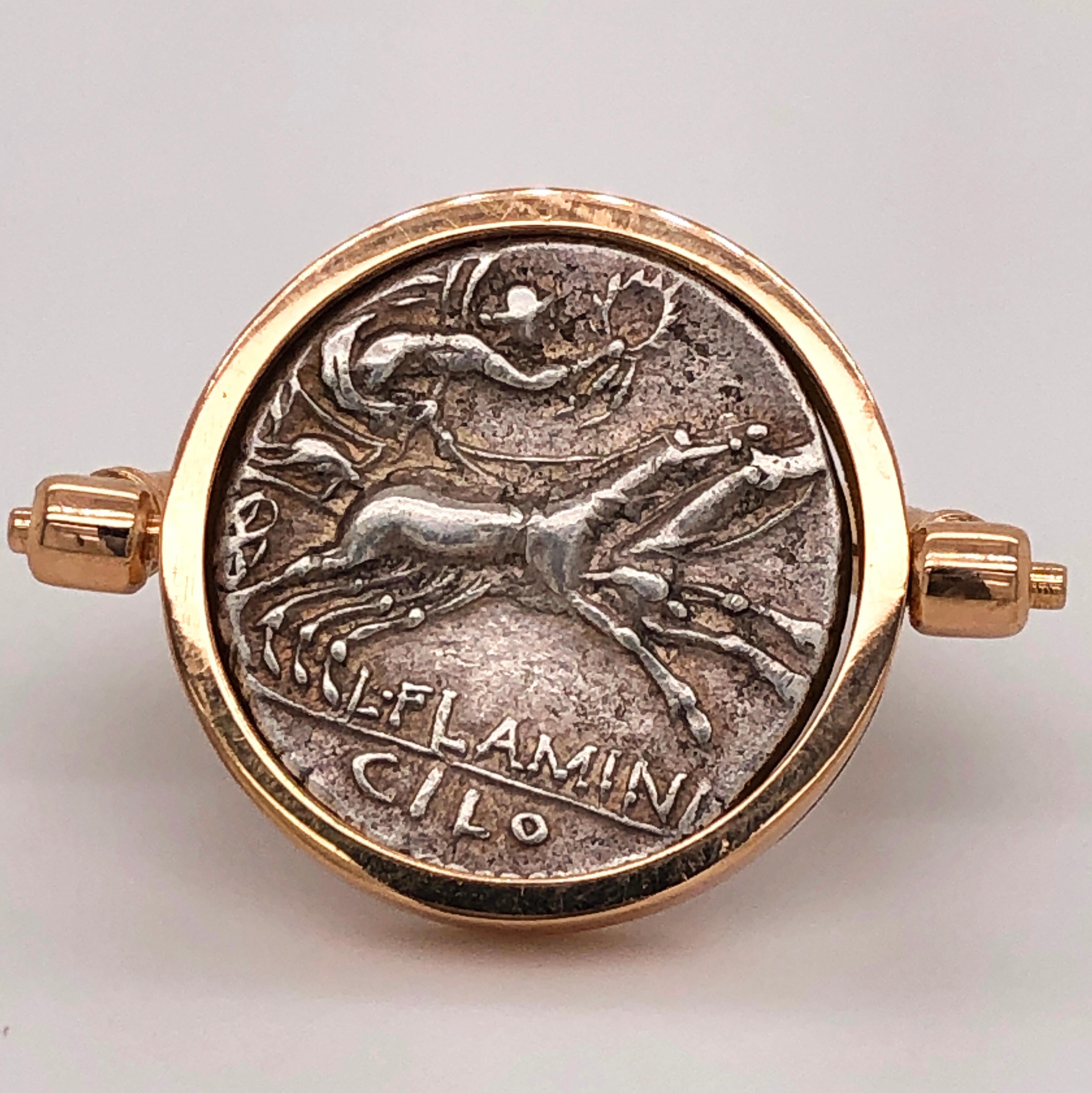 Women's or Men's Berca Certified 109 B.C. Gens Flaminia Roma's Head Coin 18kt Gold Rotating Ring
