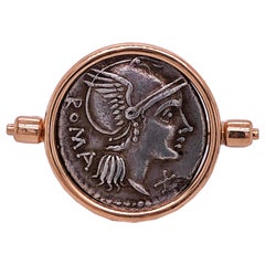 Berca Certified 109 B.C. Gens Flaminia Roma's Head Coin 18kt Gold Rotating Ring