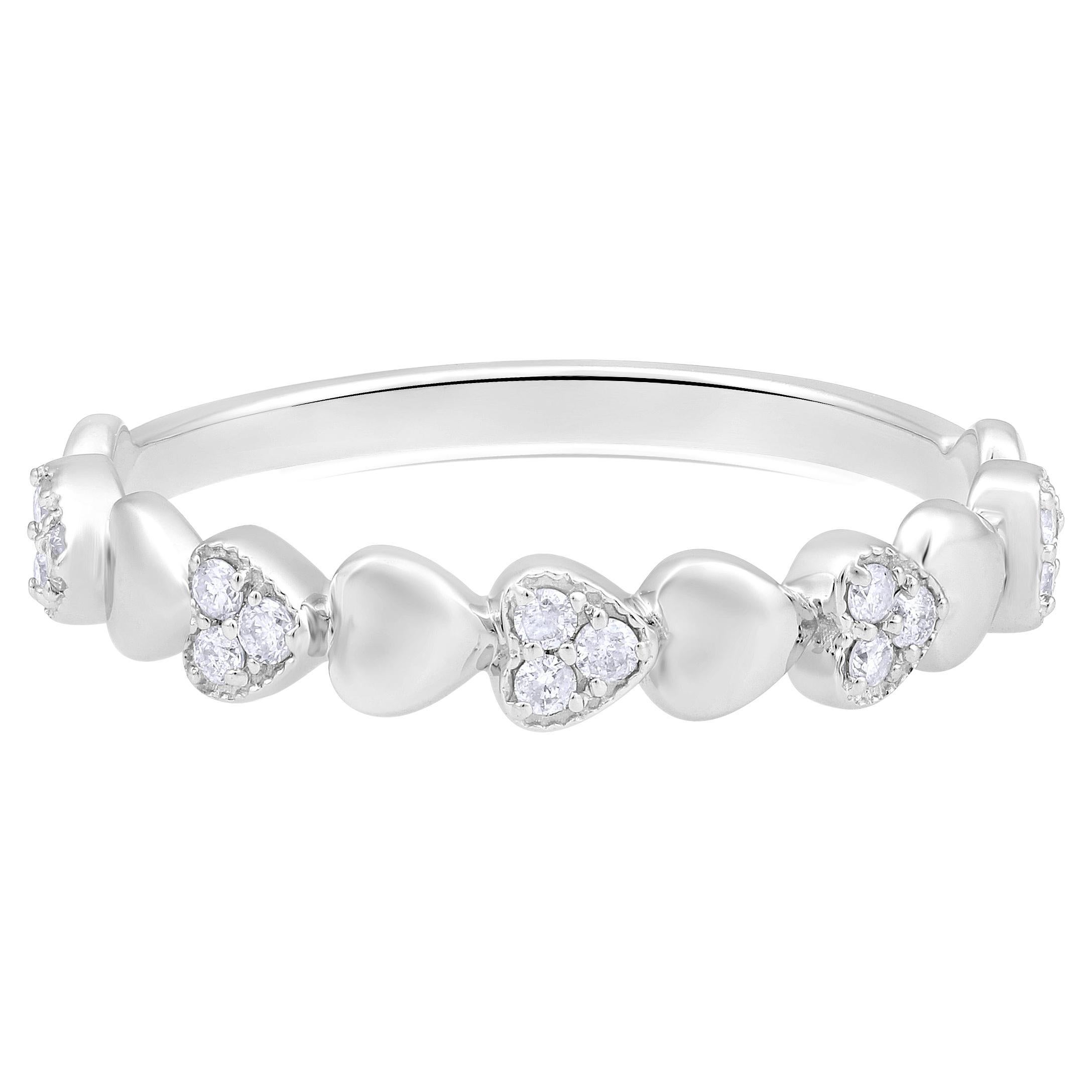 Certified 10k Gold 0.13ct Natural Diamond Designer Heart White Ring GLEAMIRE For Sale