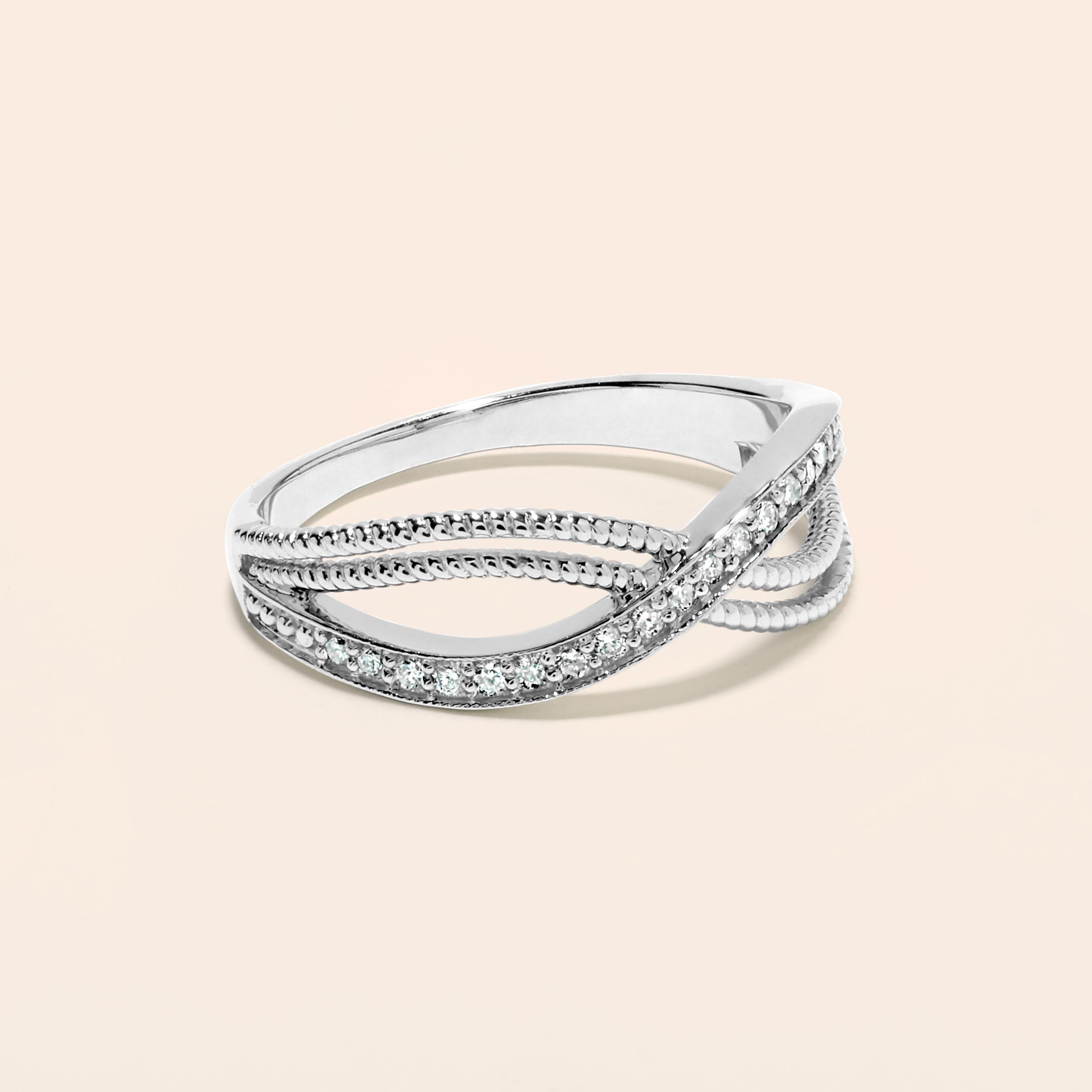 Brilliant Cut Certified 10k Gold 0.15 Carat Natural Diamond Designer Infinity Loop White Ring For Sale