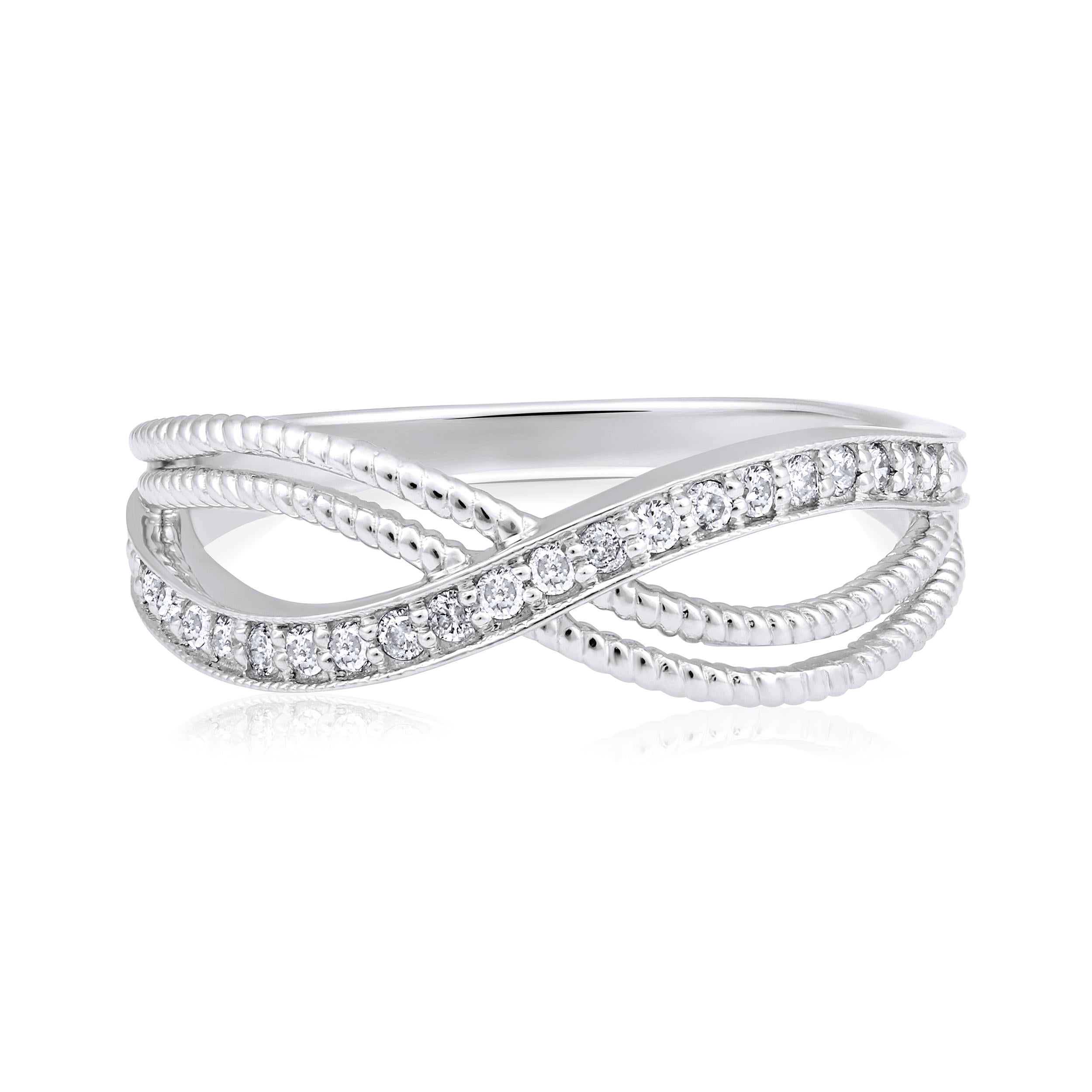 Certified 10k Gold 0.15 Carat Natural Diamond Designer Infinity Loop White Ring