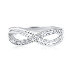 Certified 10k Gold 0.15 Carat Natural Diamond Designer Infinity Loop White Ring