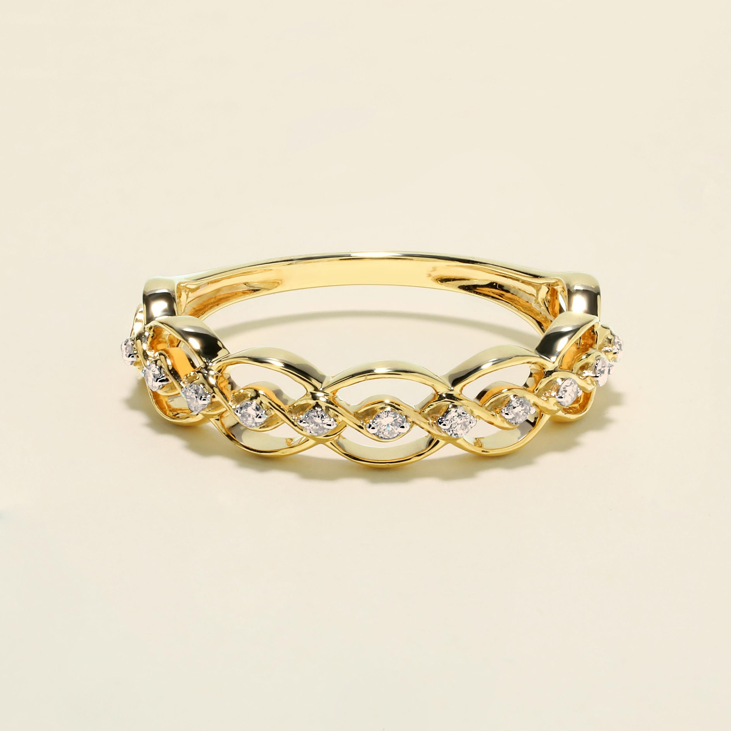 Contemporain Bague en or 10 carats certifiée avec diamants naturels 0,15 carat  GLEAMIRE en vente