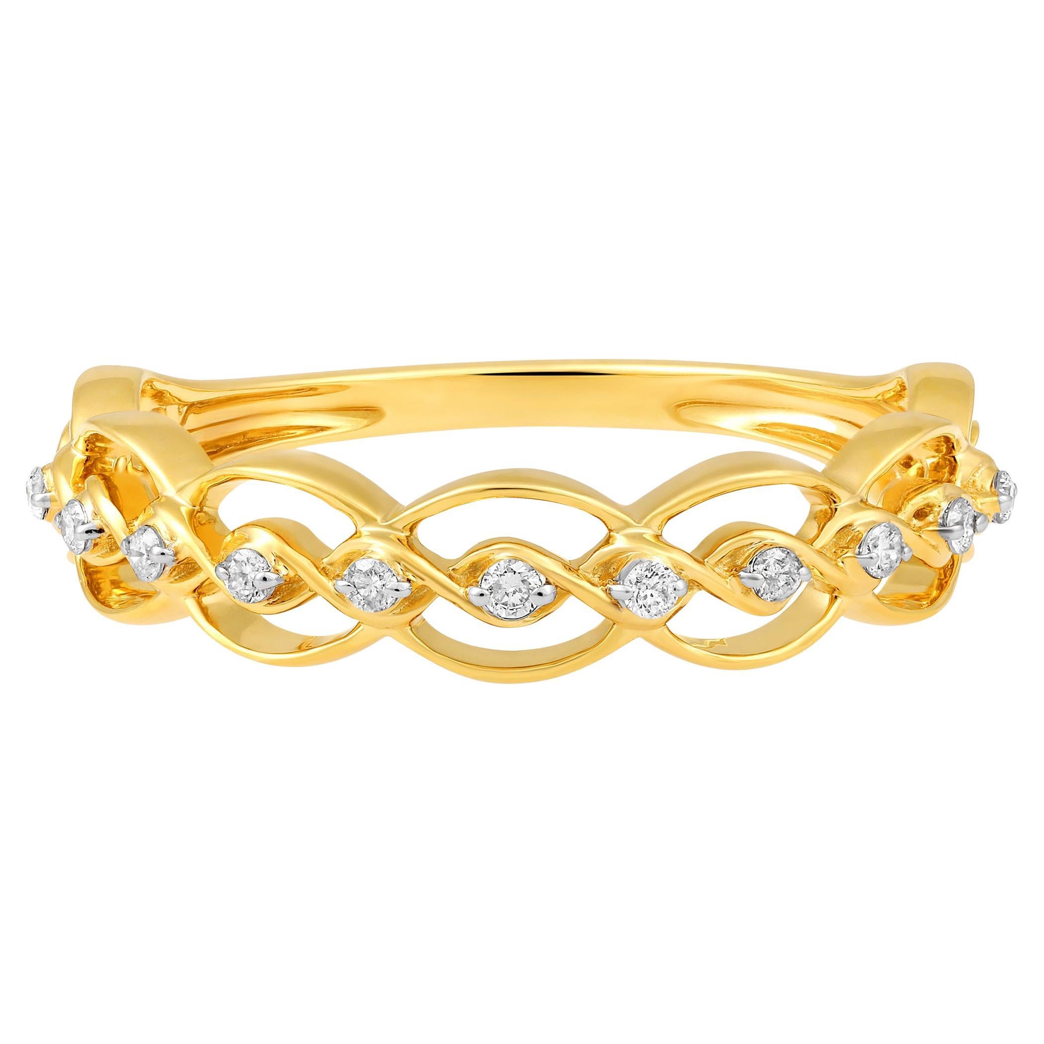Certified 10k Gold 0.15 Carat Natural Diamond Designer Loop Yellow Ring For Sale