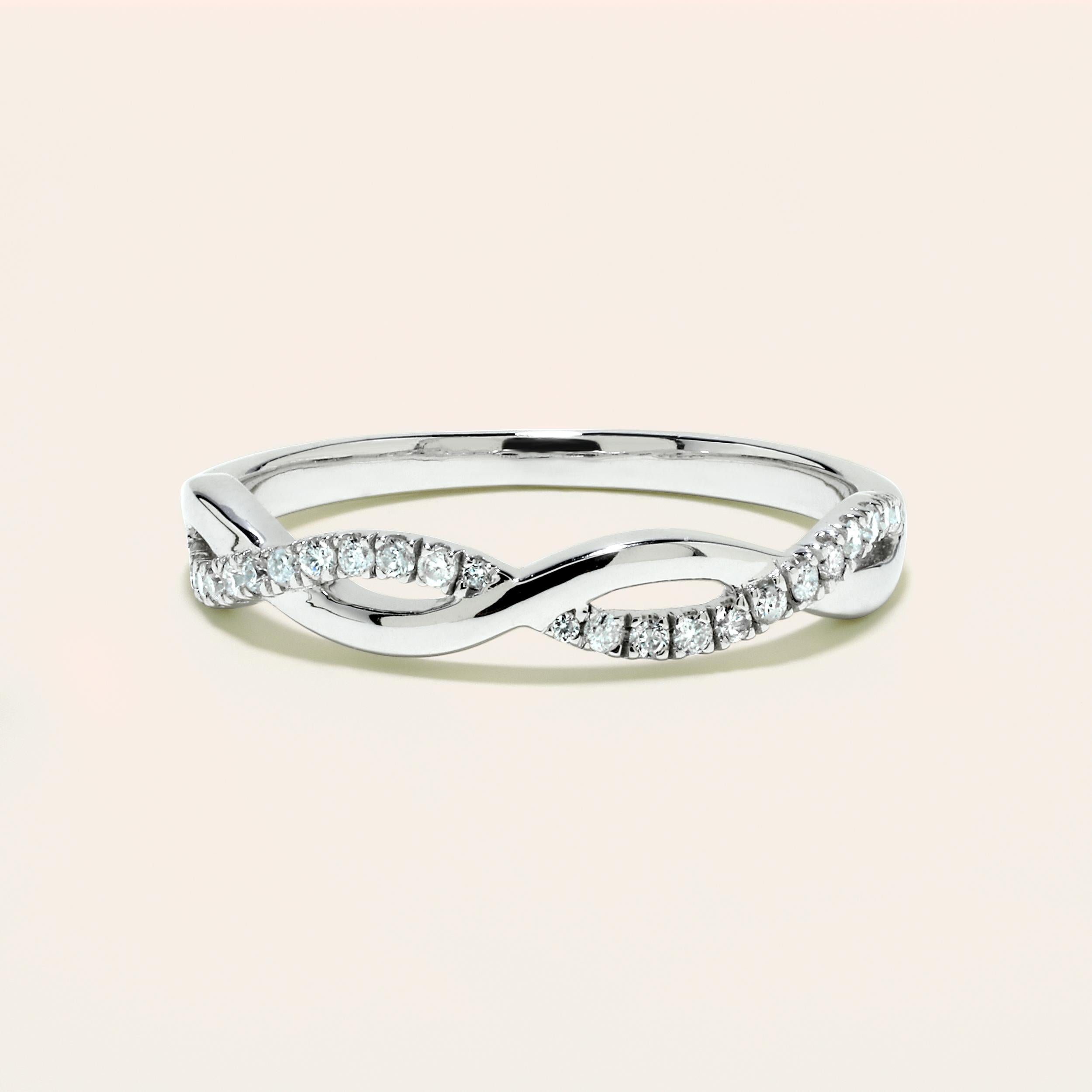 Contemporain Bague en or 10 carats certifiée avec diamants naturels 0,16 carat, design Infinity Loop en vente