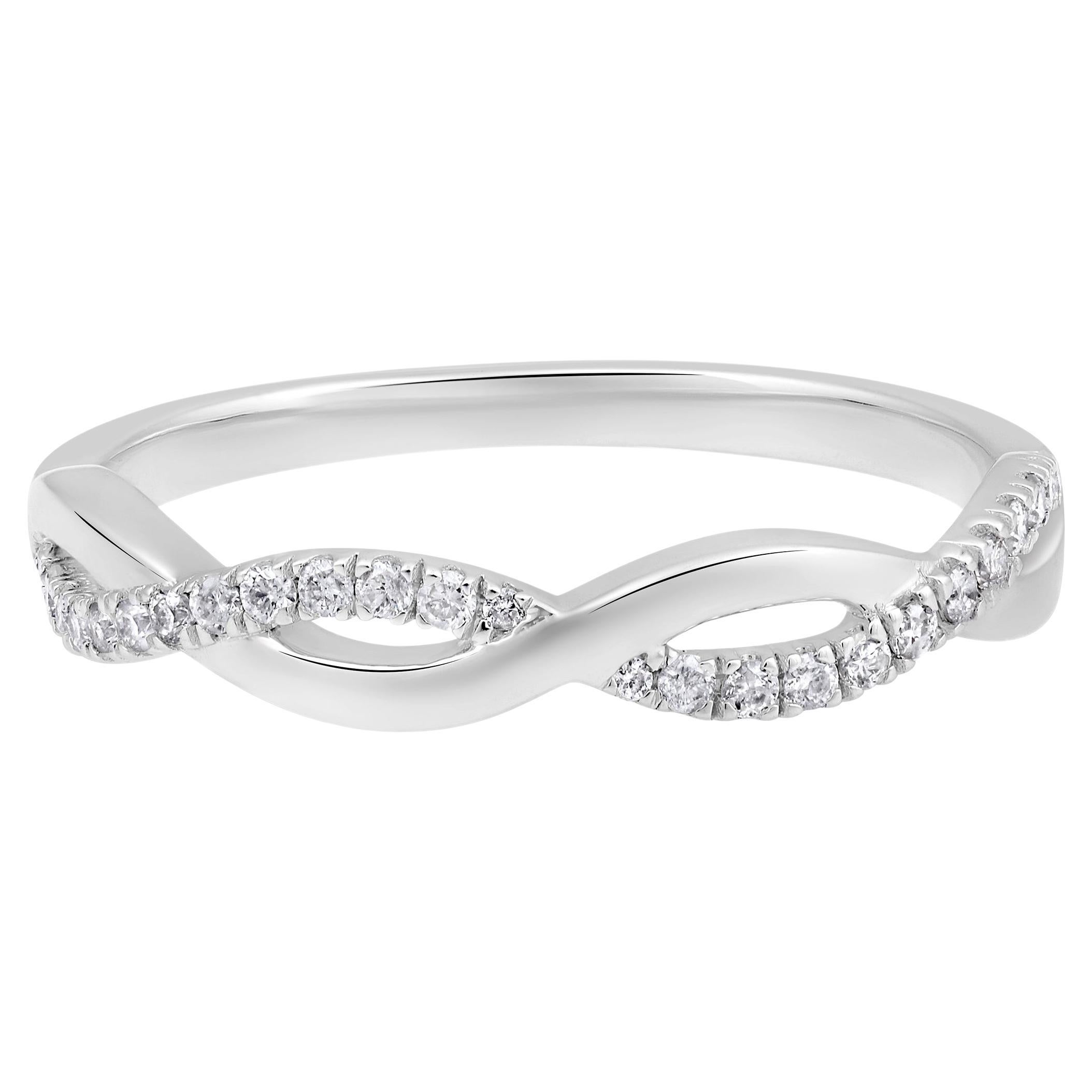 Bague en or 10 carats certifiée avec diamants naturels 0,16 carat, design Infinity Loop en vente