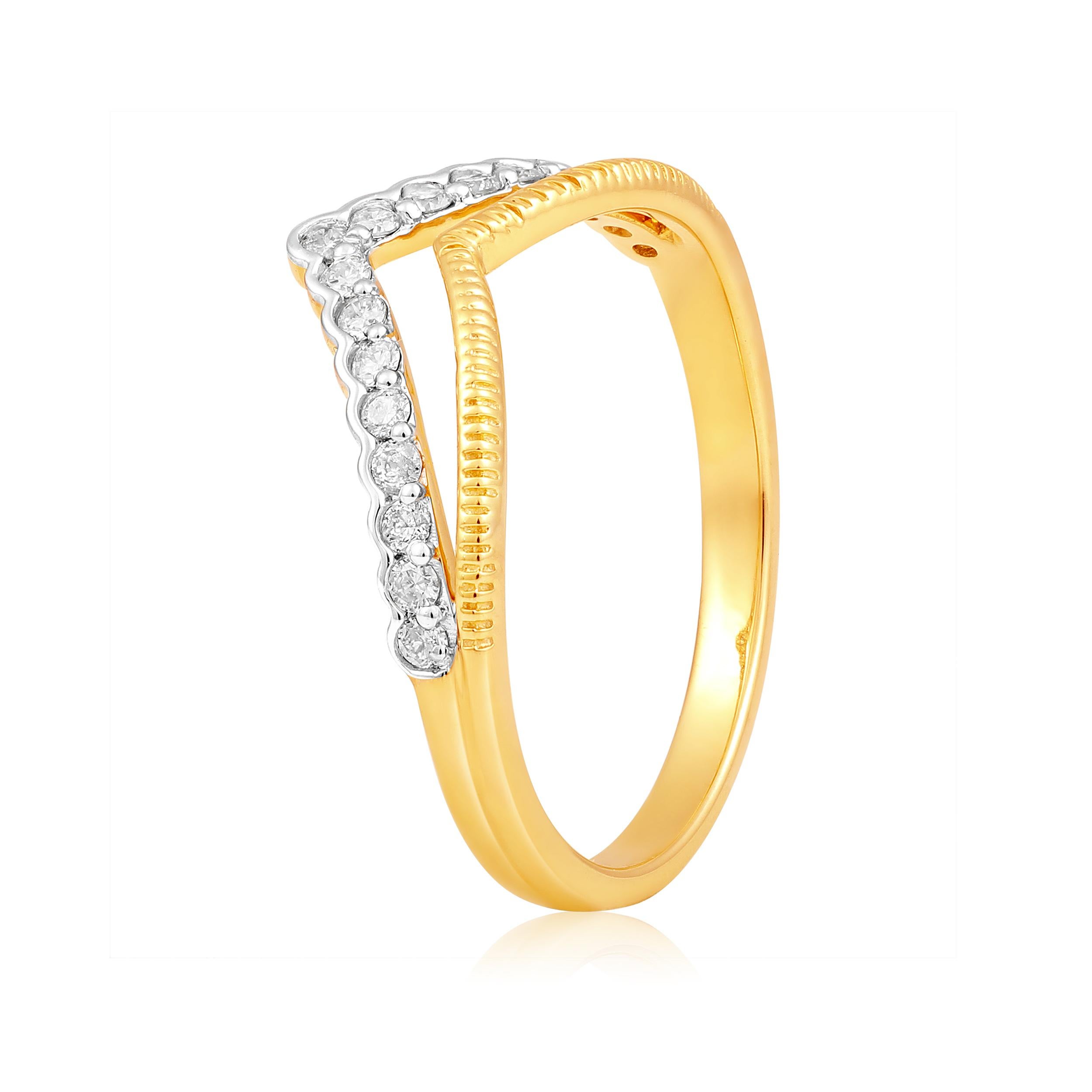 Ring Size: US 7.5 

Crafted in 1.91 grams of 10K Yellow Gold, the ring contains 17 stones of Round Diamonds with a total of 0.2 carat in F-G color and I1-I2 clarity.

CONTEMPORARY AND TIMELESS ESSENCE: Crafted in 14-karat/18-karat with 100% natural