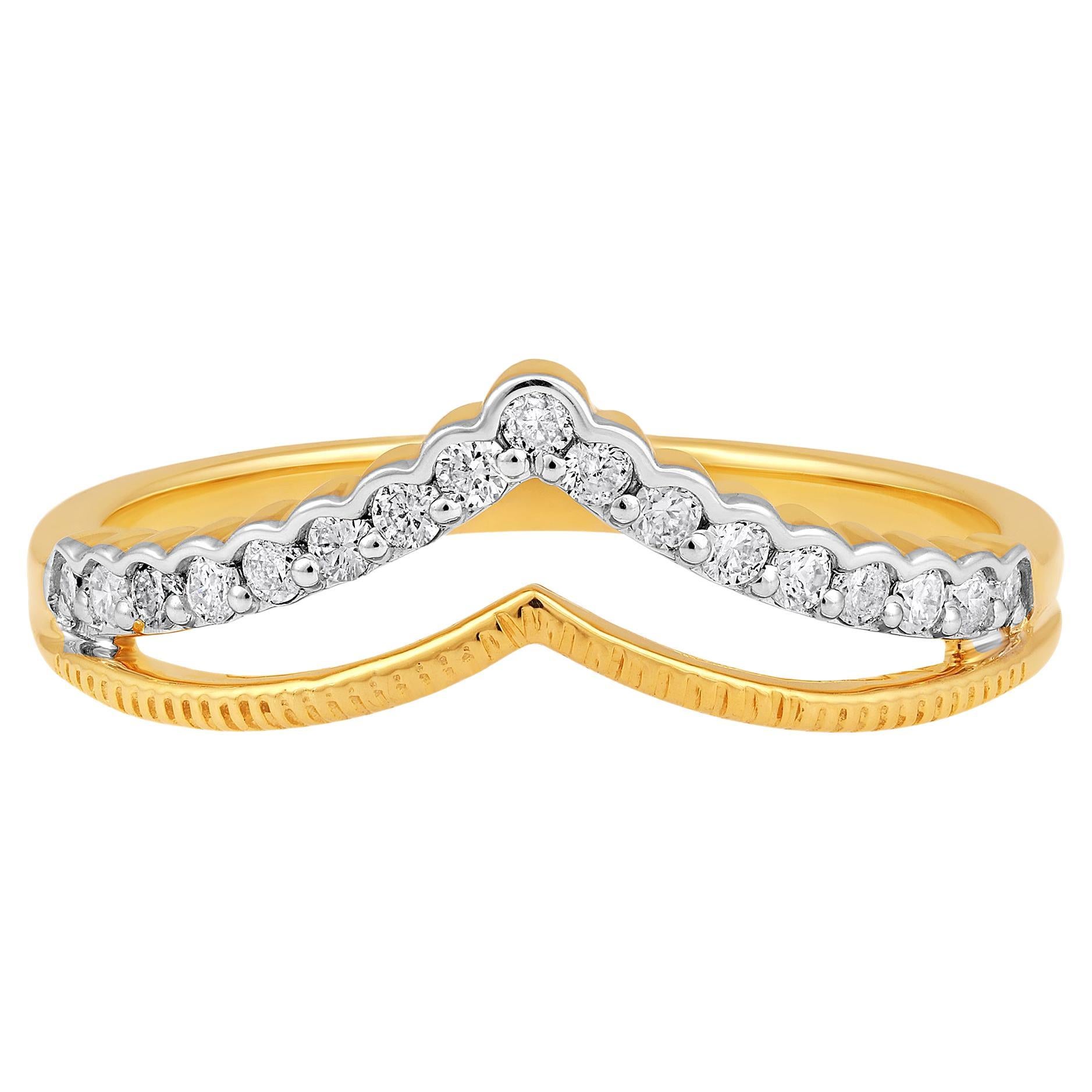 Bague en or 10 carats certifiée avec 2 diamants naturels de 0,2 carat en forme de couronne en forme de V