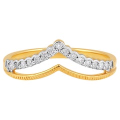 zertifizierter 10K Gold 0.2 Karat natürlicher Diamant Designer 2 geschliffener V Krone Gelber Ring
