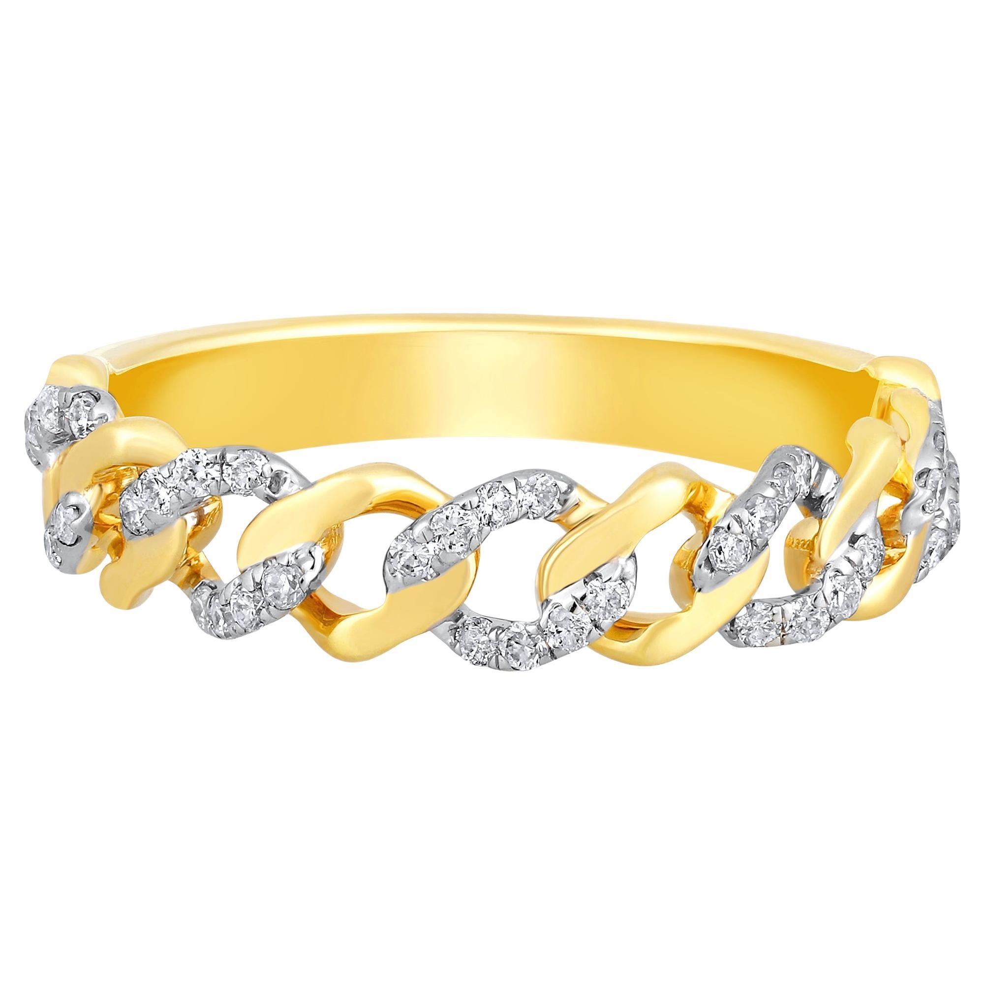 Certified 10k Gold 0.2 Carat Natural Diamond Designer Chain Link Loop Cuban Ring