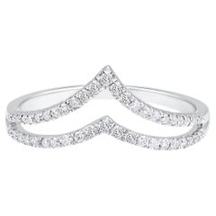 Certified 10k Gold 0.3 Carat Natural Diamond Designer 2 Cuved v Crown White Ring (bague en or 10k de 0,3 carat de diamant naturel)