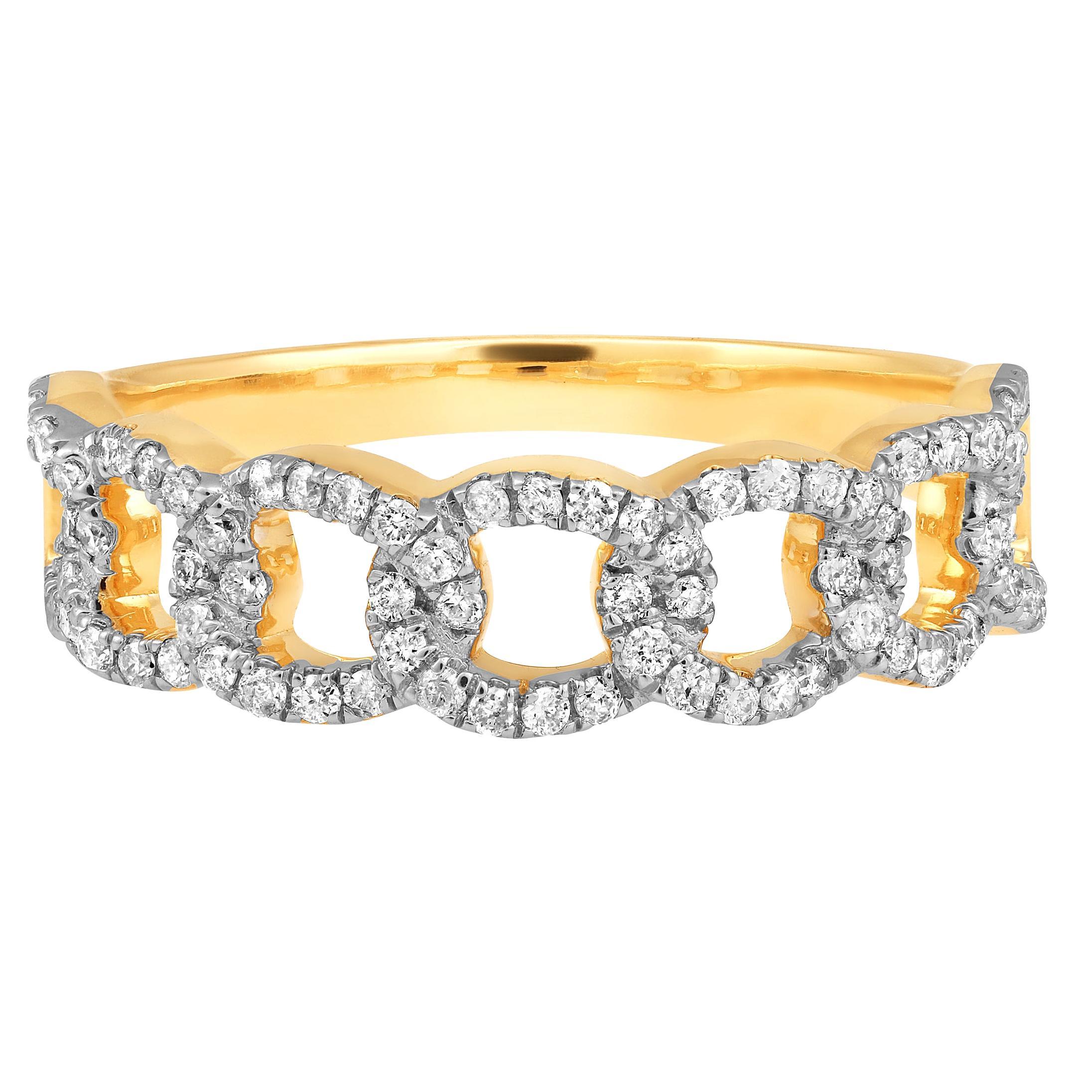 Certified 10k Gold 0.4ct Natural Diamond Designer Chain Link Cuban Yellow Ring