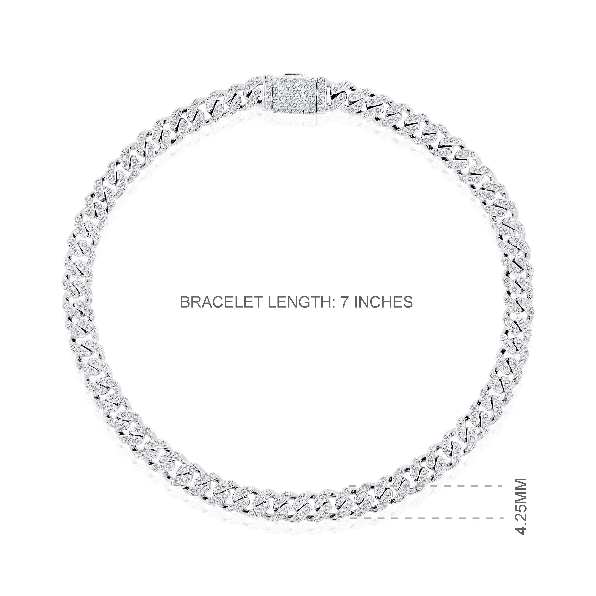 Taille brillant Bracelet blanc à maillons cubains en or 10 carats certifié avec diamants naturels de 0,8 carat en vente