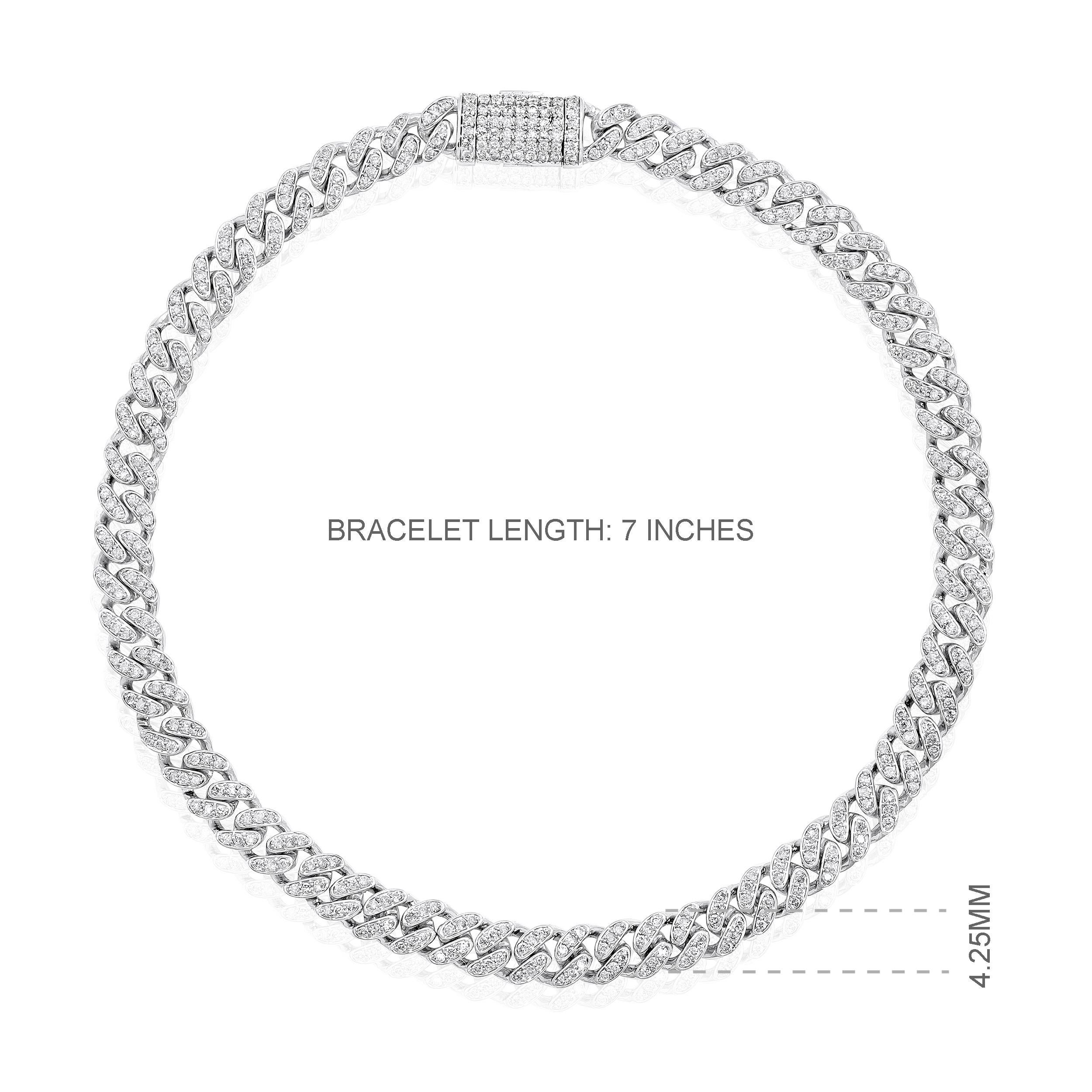 Taille brillant Bracelet blanc à maillons cubains en or 10 carats certifié avec diamants naturels de 0,8 carat en vente