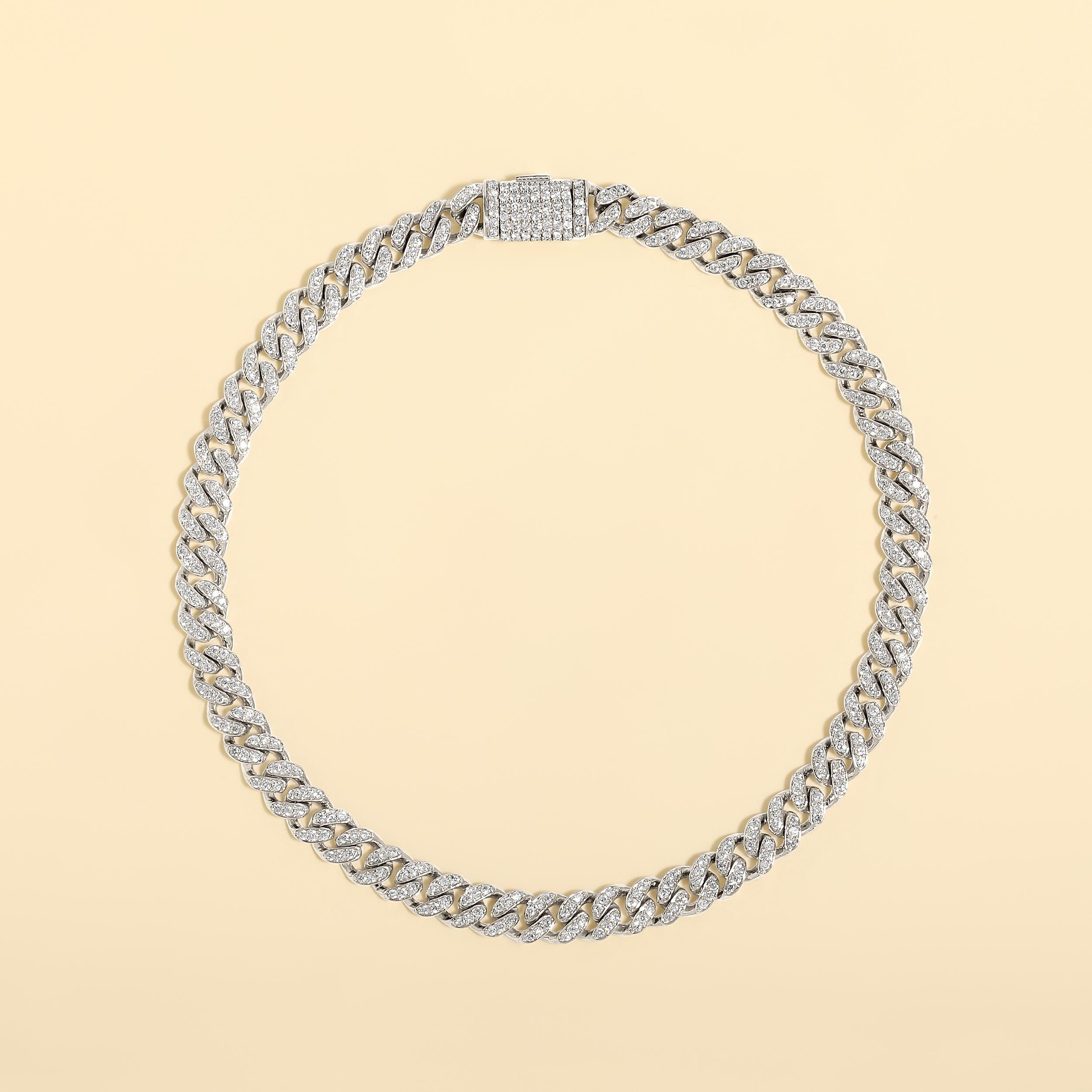 Bracelet blanc à maillons cubains en or 10 carats certifié avec diamants naturels de 0,8 carat Neuf - En vente à Los Angeles, CA