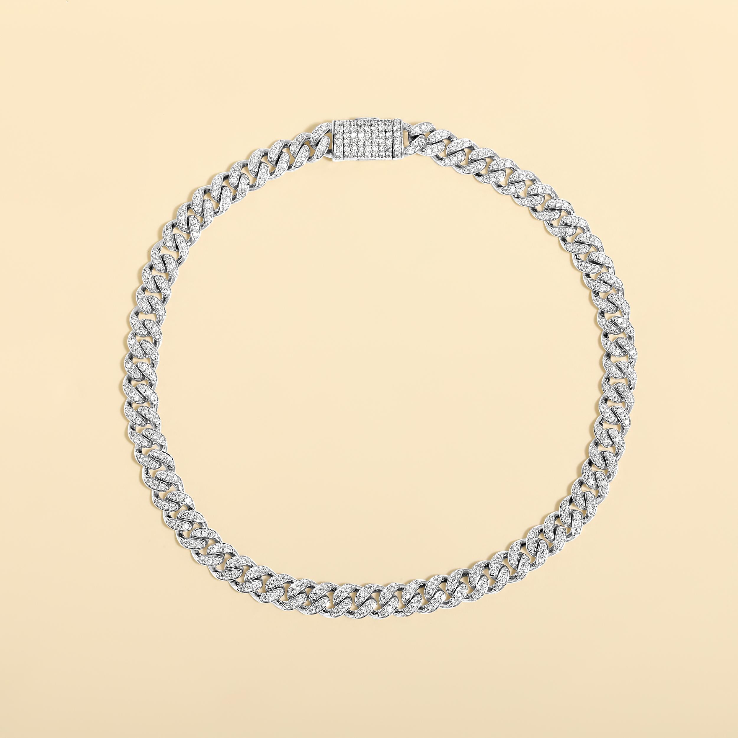Certified 10k Gold 0.8 Carat Natural Diamond Cuban Link Chain White Bracelet In New Condition For Sale In Los Angeles, CA
