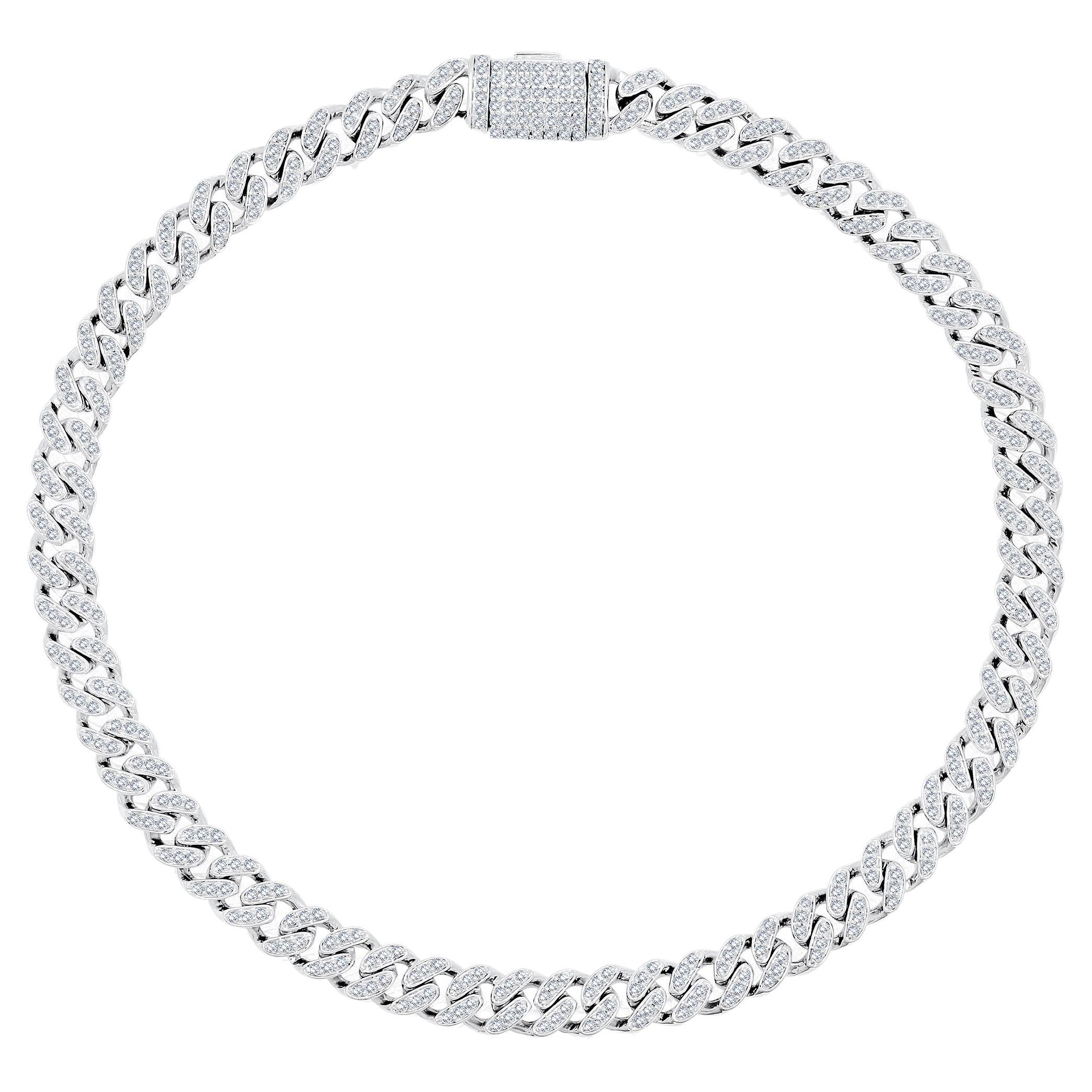 Bracelet blanc à maillons cubains en or 10 carats certifié avec diamants naturels de 0,8 carat en vente