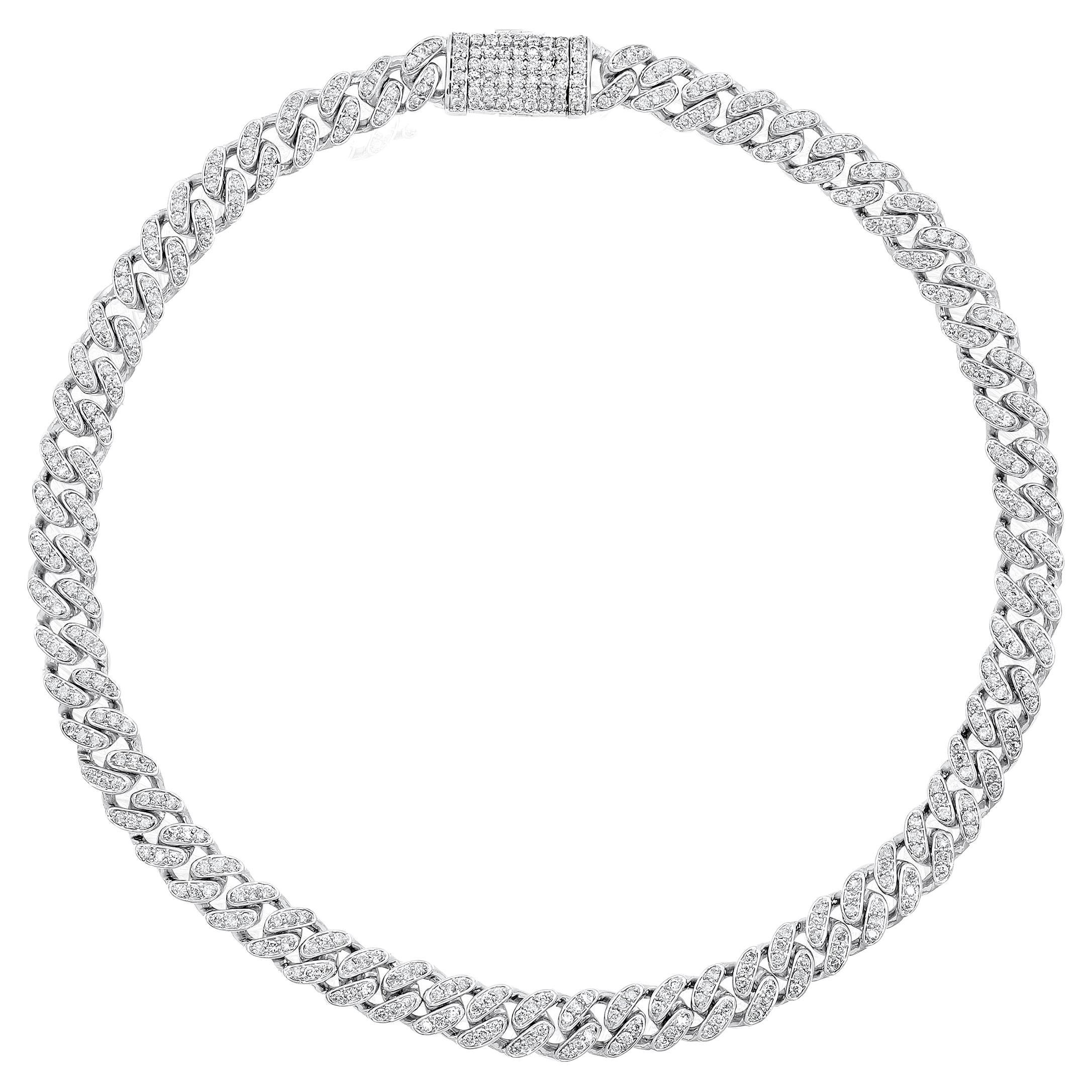 Certified 10k Gold 0.8 Carat Natural Diamond Cuban Link Chain White Bracelet For Sale