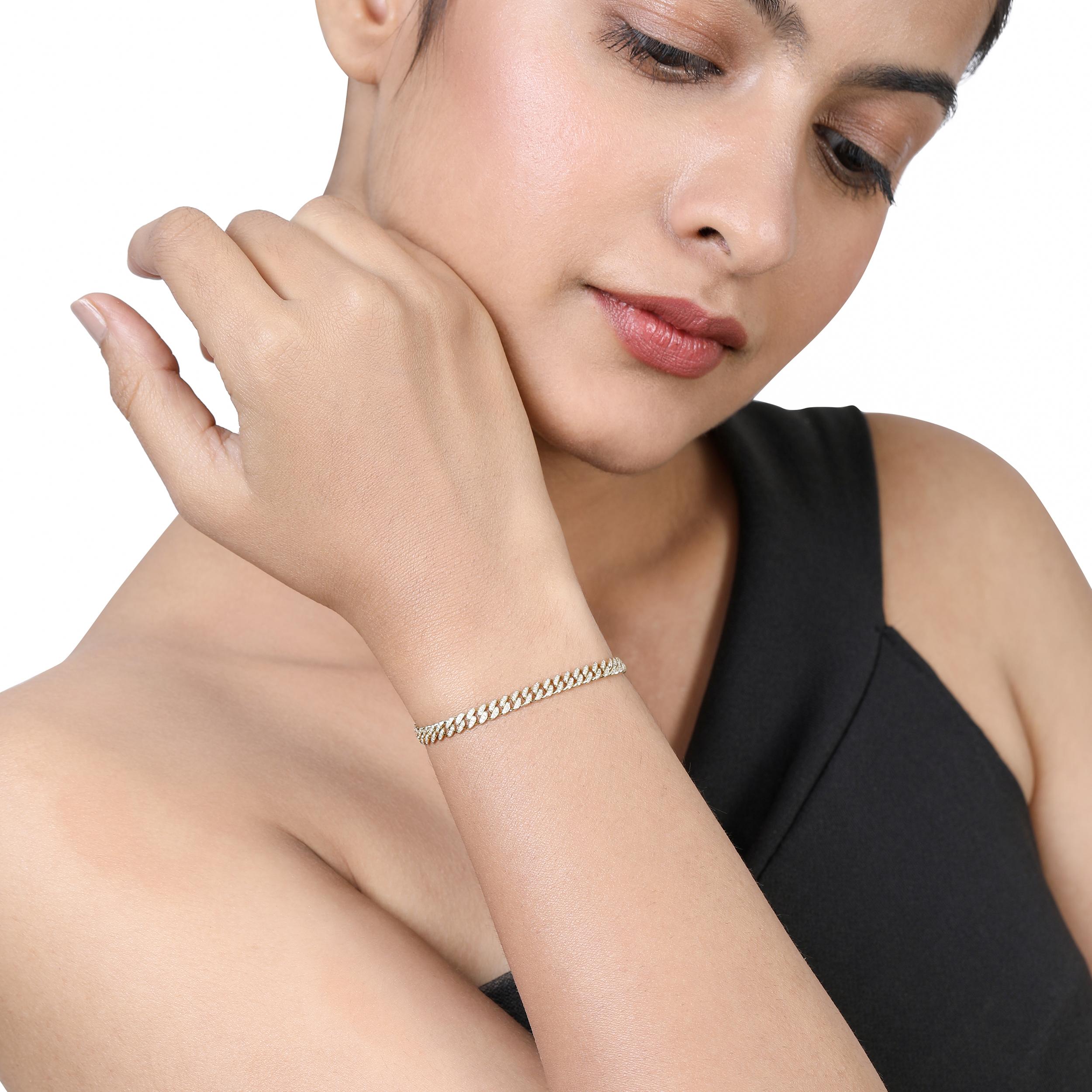 Zertifizierte 10k Gold 0,8 Karat natürlichen Diamanten kubanische Link Kette gelb Armband (Zeitgenössisch) im Angebot