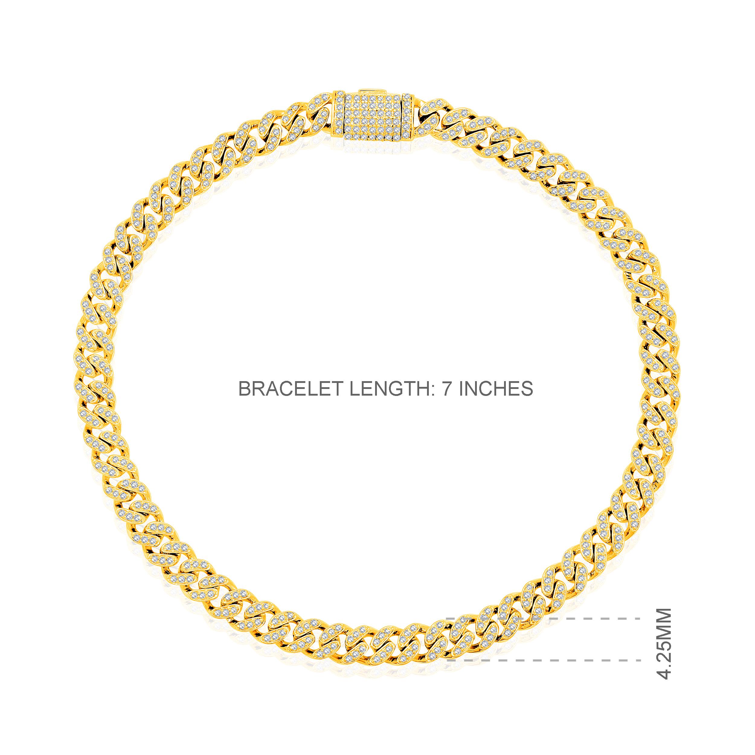 Taille brillant Bracelet jaune à maillons cubains en or 10 carats certifié avec diamants naturels de 0,8 carat en vente