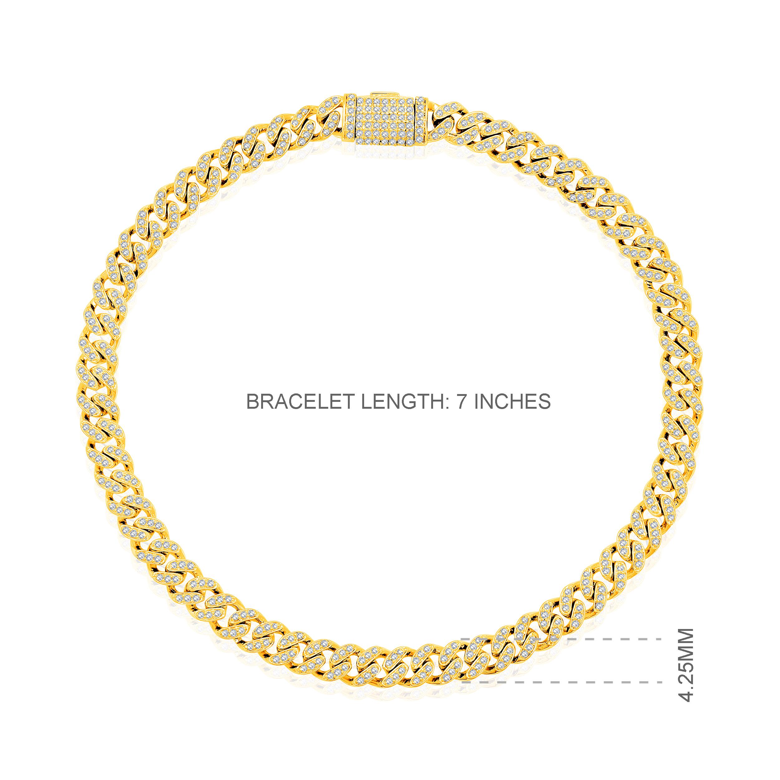 Brilliant Cut Certified 10k Gold 0.8 Carat Natural Diamond Cuban Link Chain Yellow Bracelet For Sale